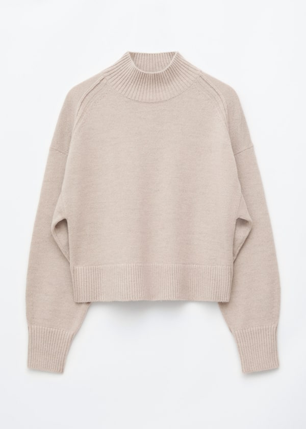 Maglione in lana e cotone con collo a lupetto - Talpa chiaro