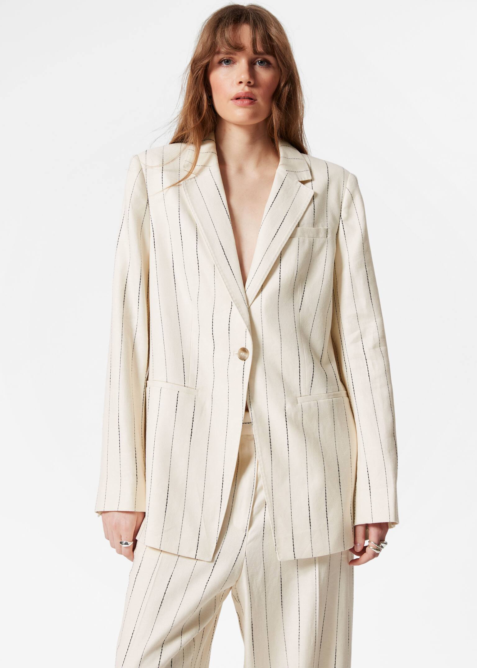 Blazer monopetto rilassato - Bianco con motivo gessato