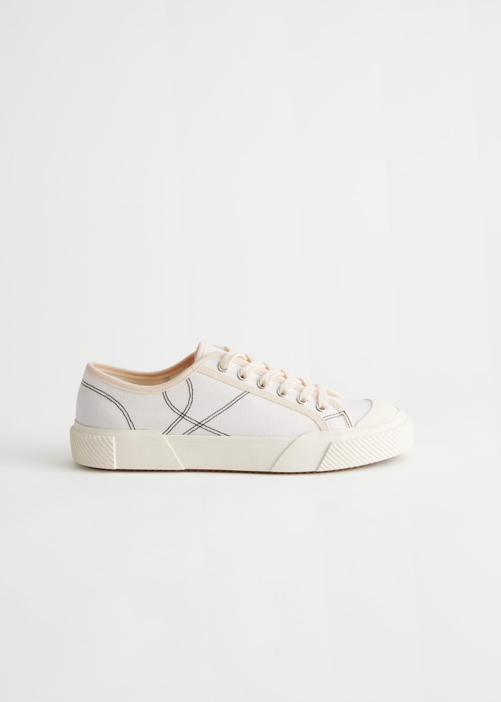 Contrast Stitch Canvas Sneakers - Cream - Still Life