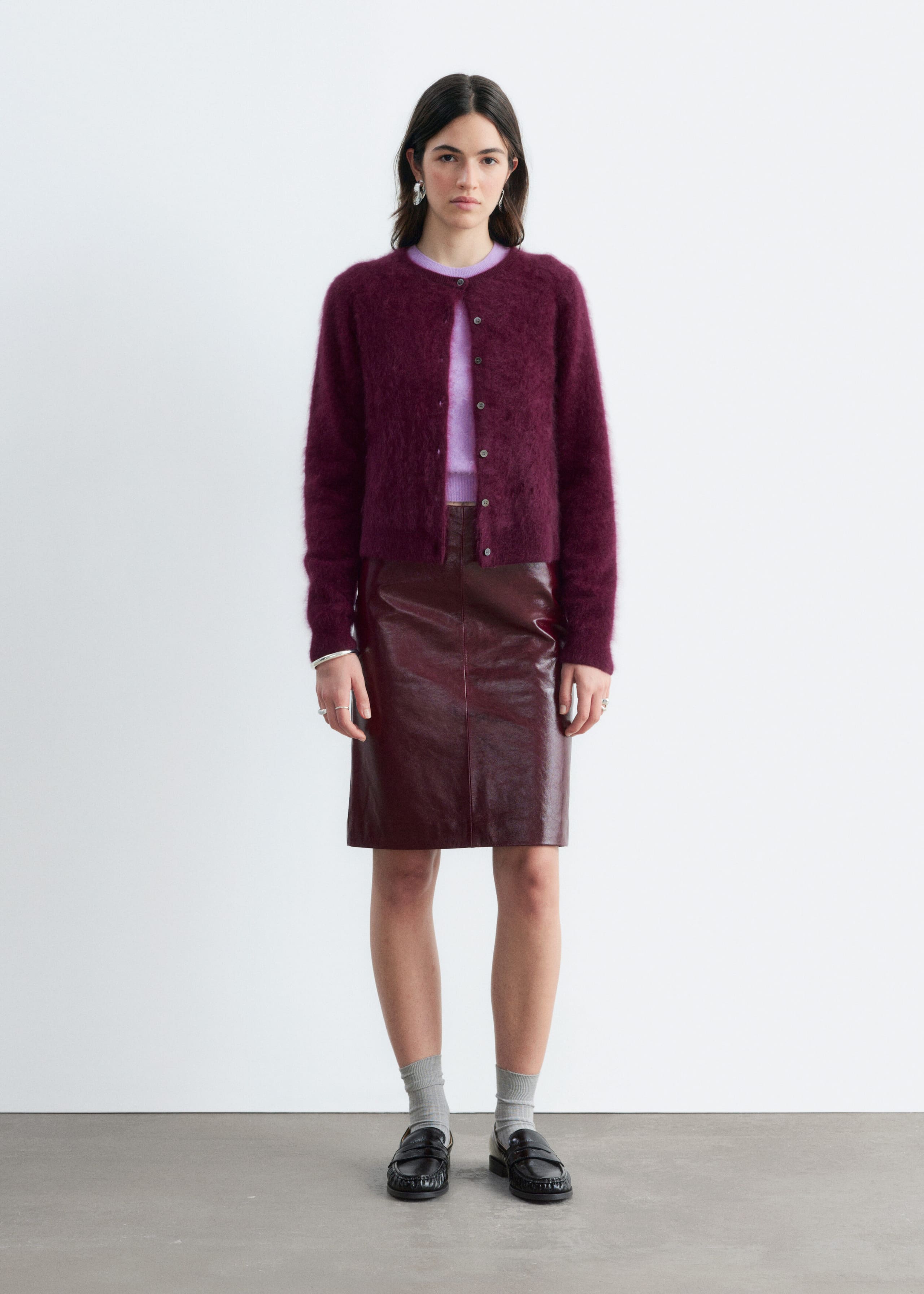 Brushed Cashmere Cardigan - Dark Red - Still Life