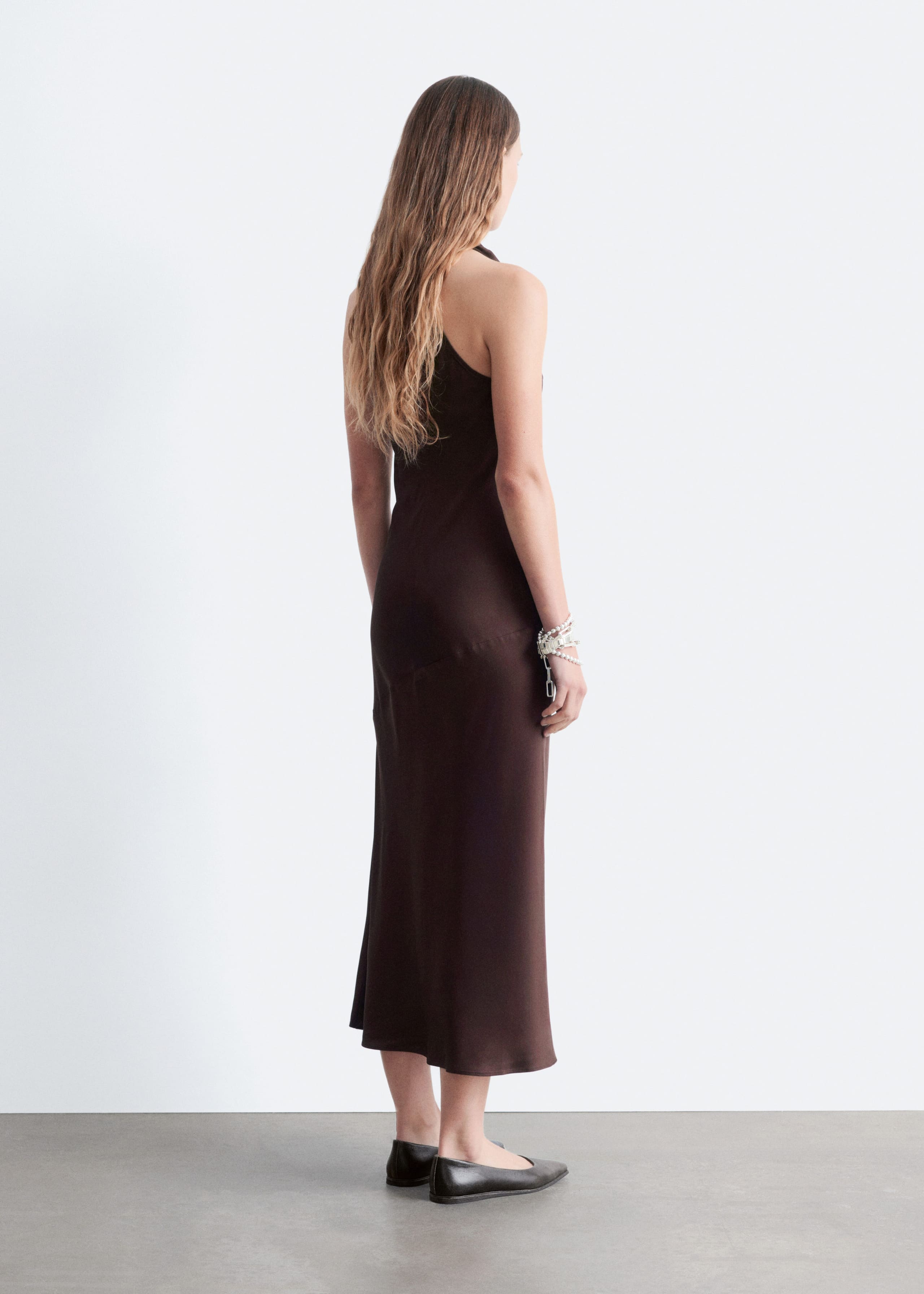 Image of Cowl-Neck Satin Midi Dress