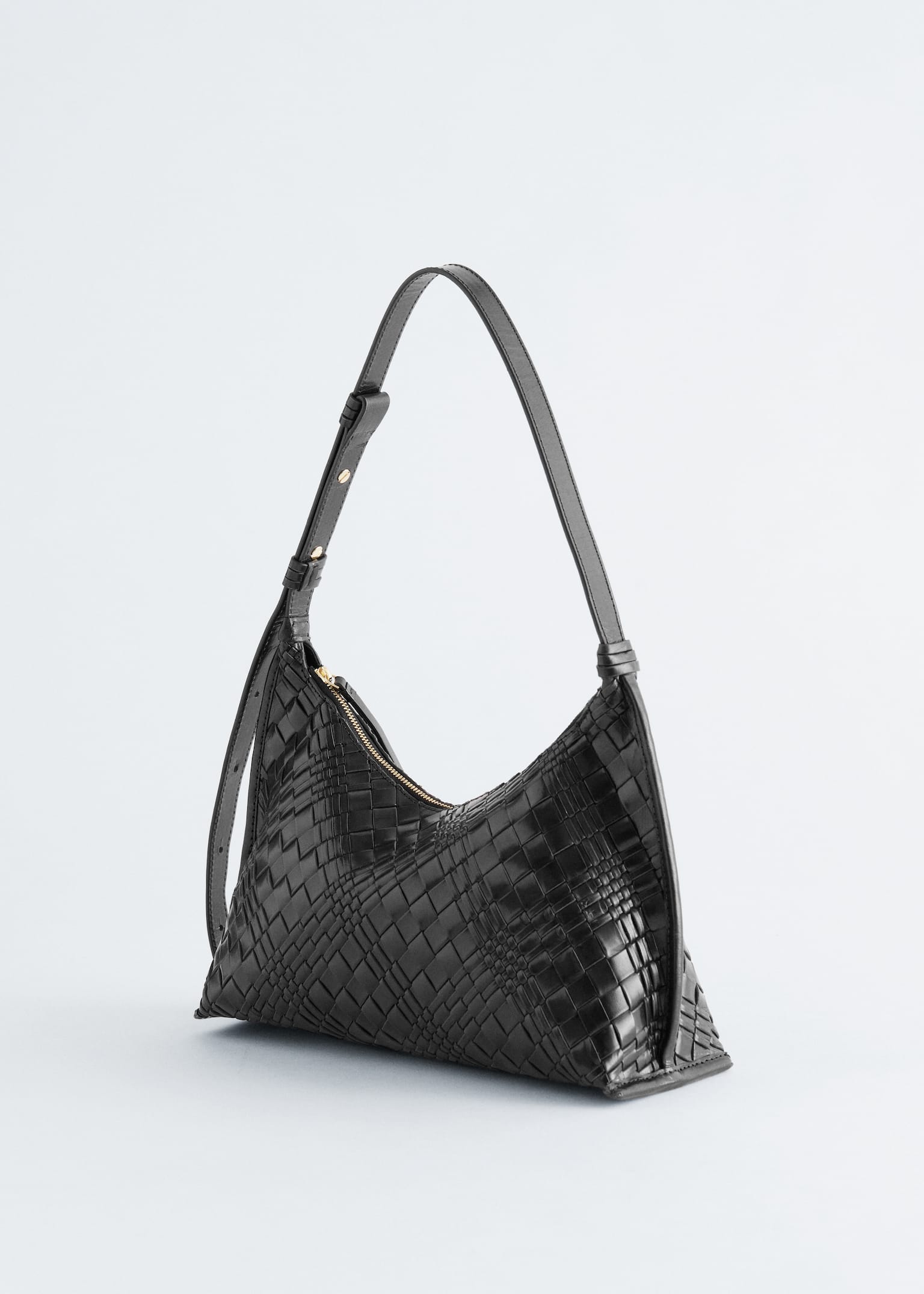 Sac à bandoulière en cuir entrelacé - Noir/Vert kaki/Marron foncé - 2