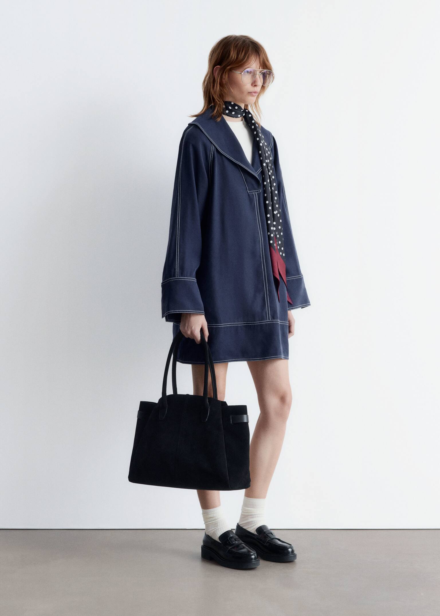 Sailor-Collar Mini Dress - Navy Blue - 5