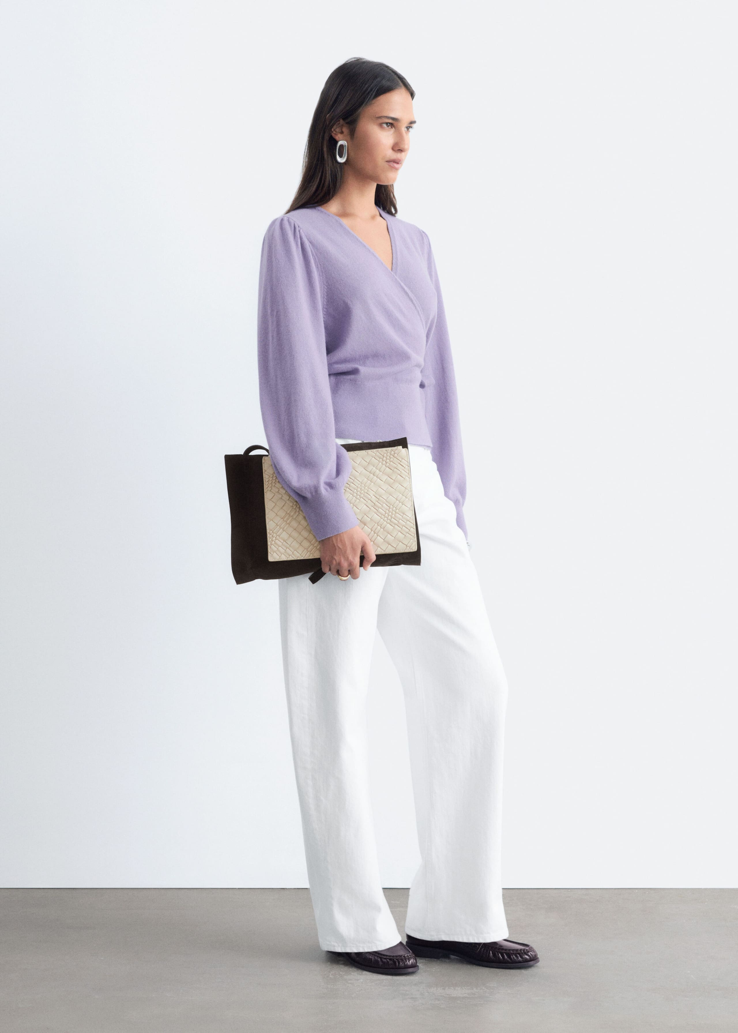 Merino Wool Wrap Cardigan - Blue Melange - Lookbook