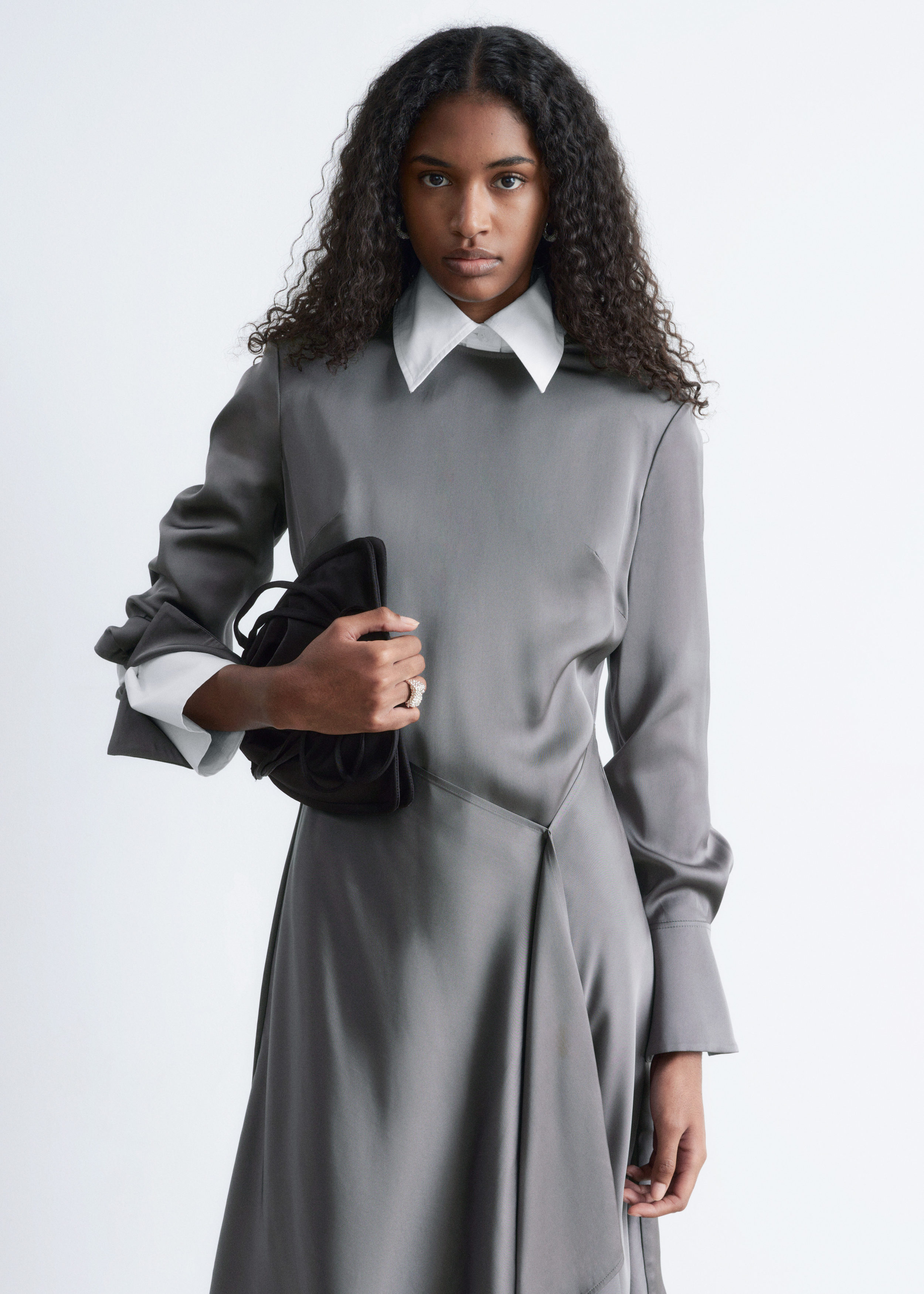 Asymmetric Long-Sleeve Mini Dress - Grey Silver - & Other Stories US