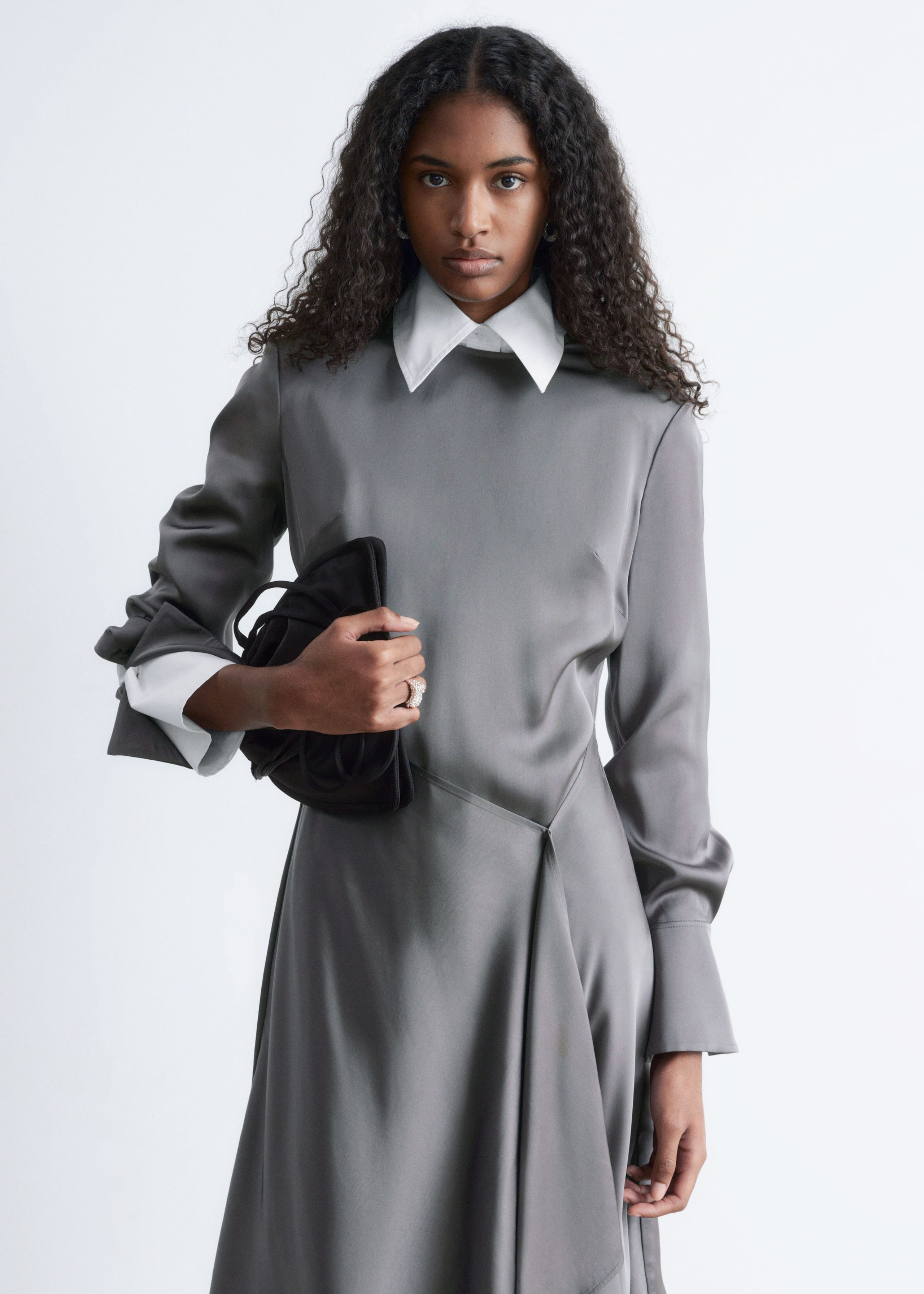 Image of Asymmetric Long-Sleeve Mini Dress