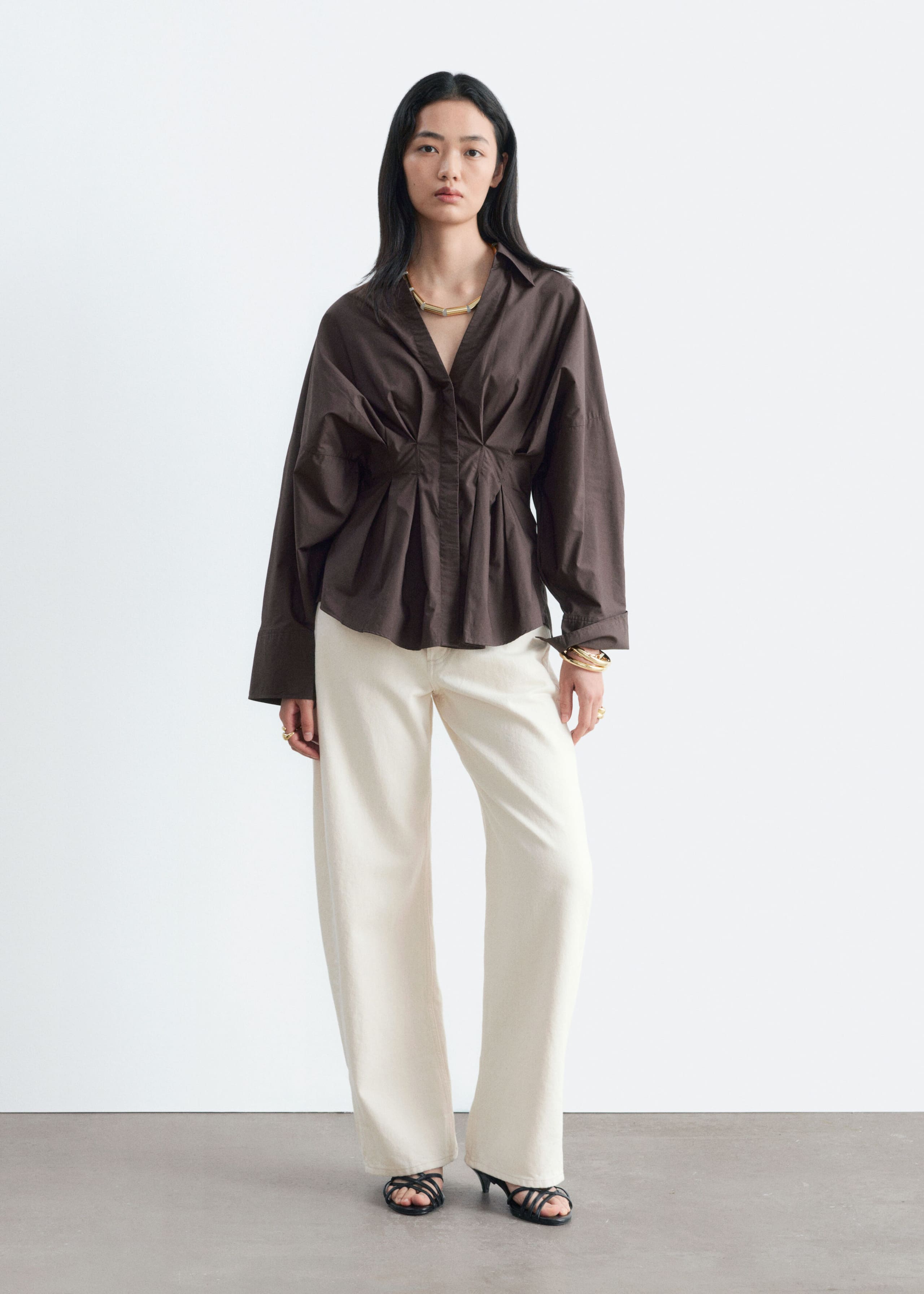 Fitted-Waist Cotton Shirt - Dark Brown - Lookbook