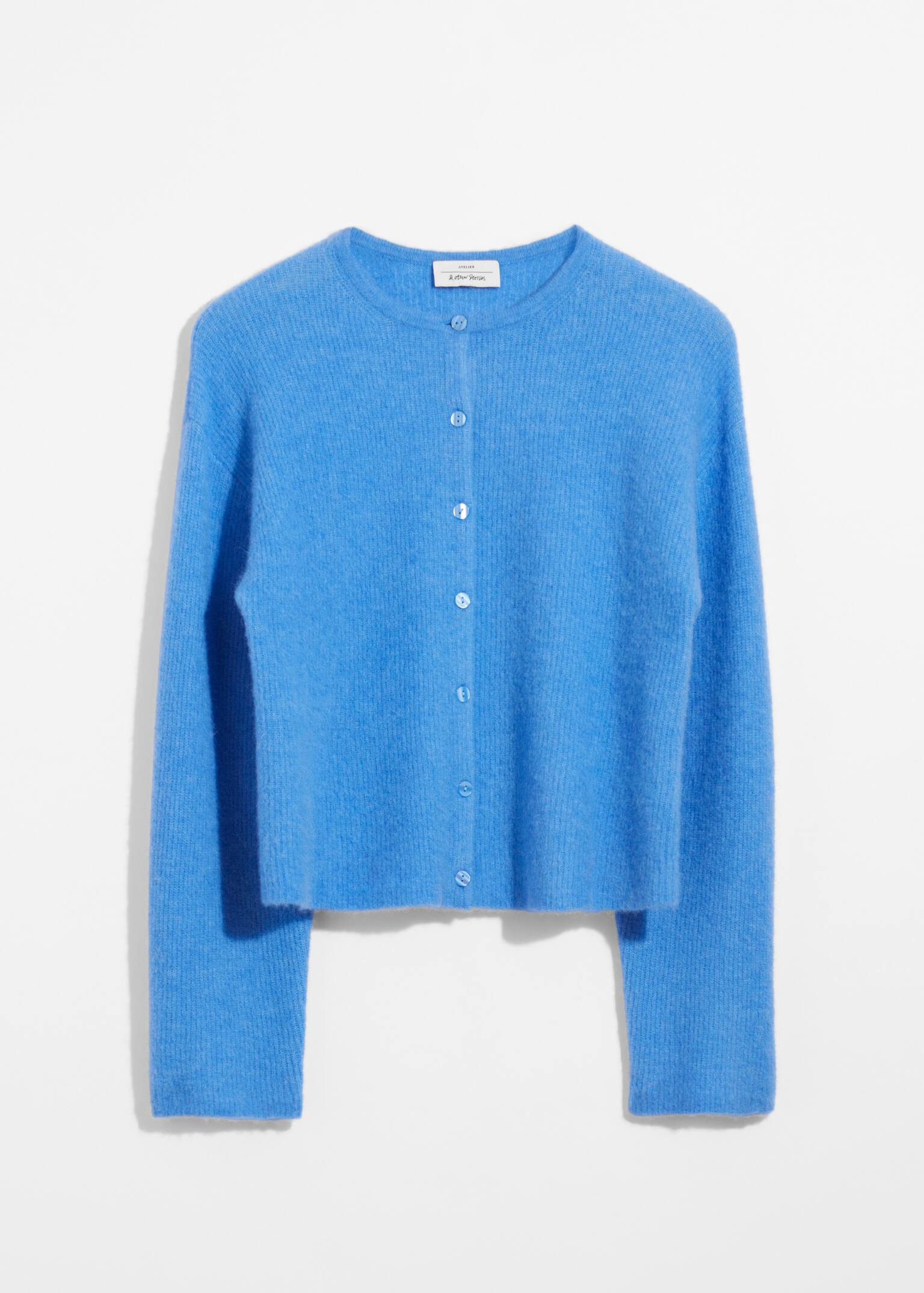 Strikket cardigan i alpakkablanding - Lyseblå/Muldvarp/Hvit/Grå/Gråbrun/Dusty rosa/Grønn/Burgunder melert