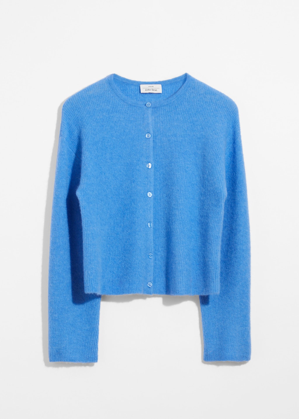 Stickad cardigan i alpackablandning – Grå – stilleben