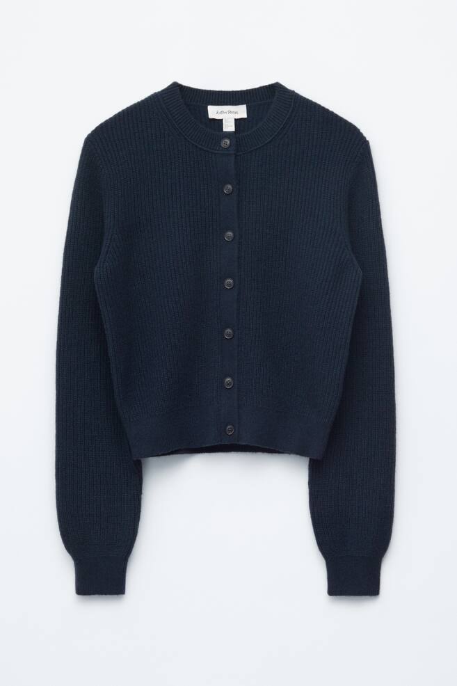 Rib-Knit Cardigan - Navy Blue/Grey Melange/Green - 1