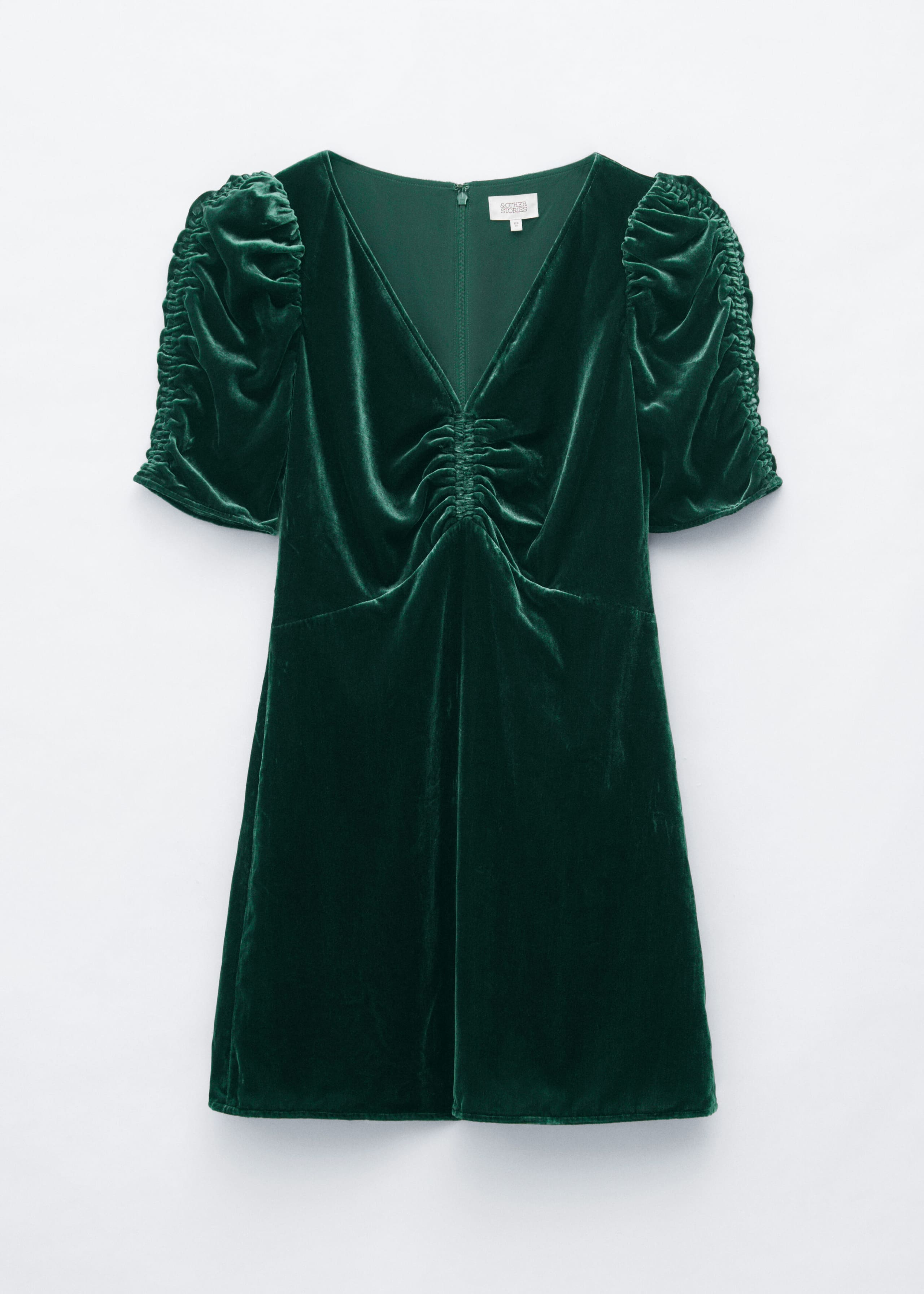 Ruched Velvet Dress - Dark Green - Lookbook