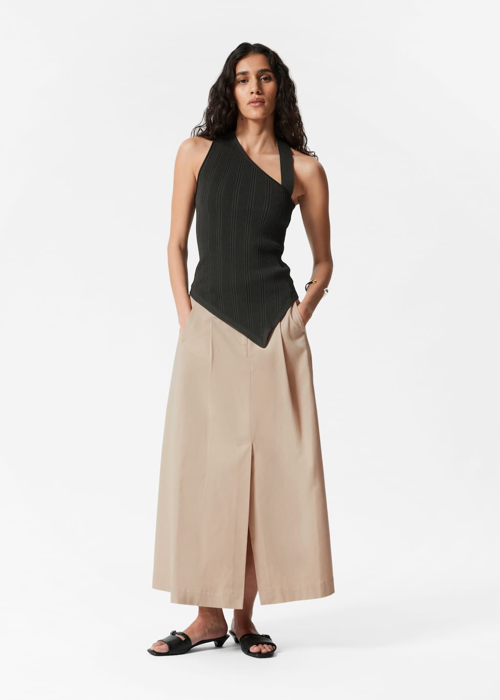 Image of Asymmetric Rib-Knit Top