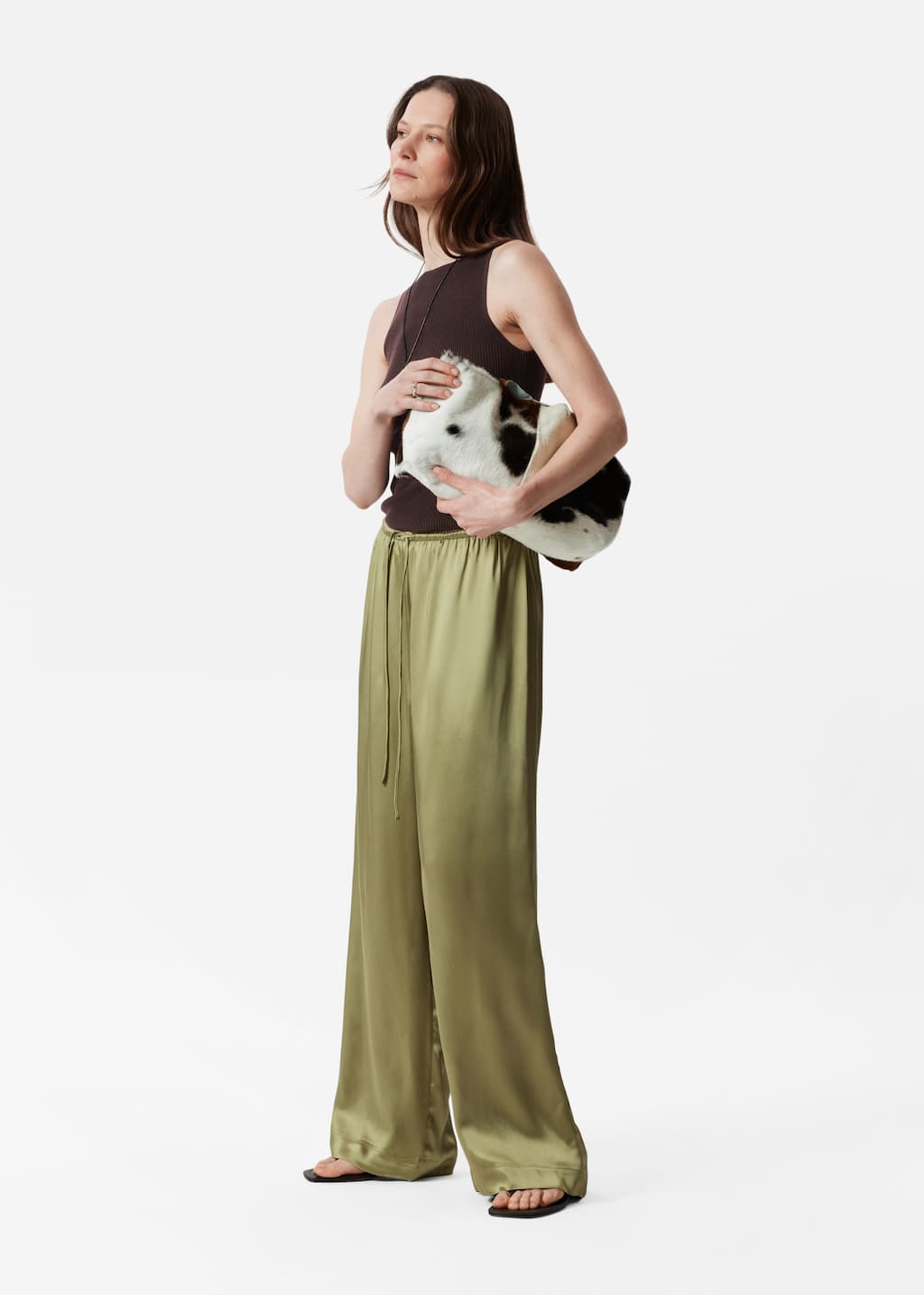 Image of Pantalon en satin à cordon de serrage