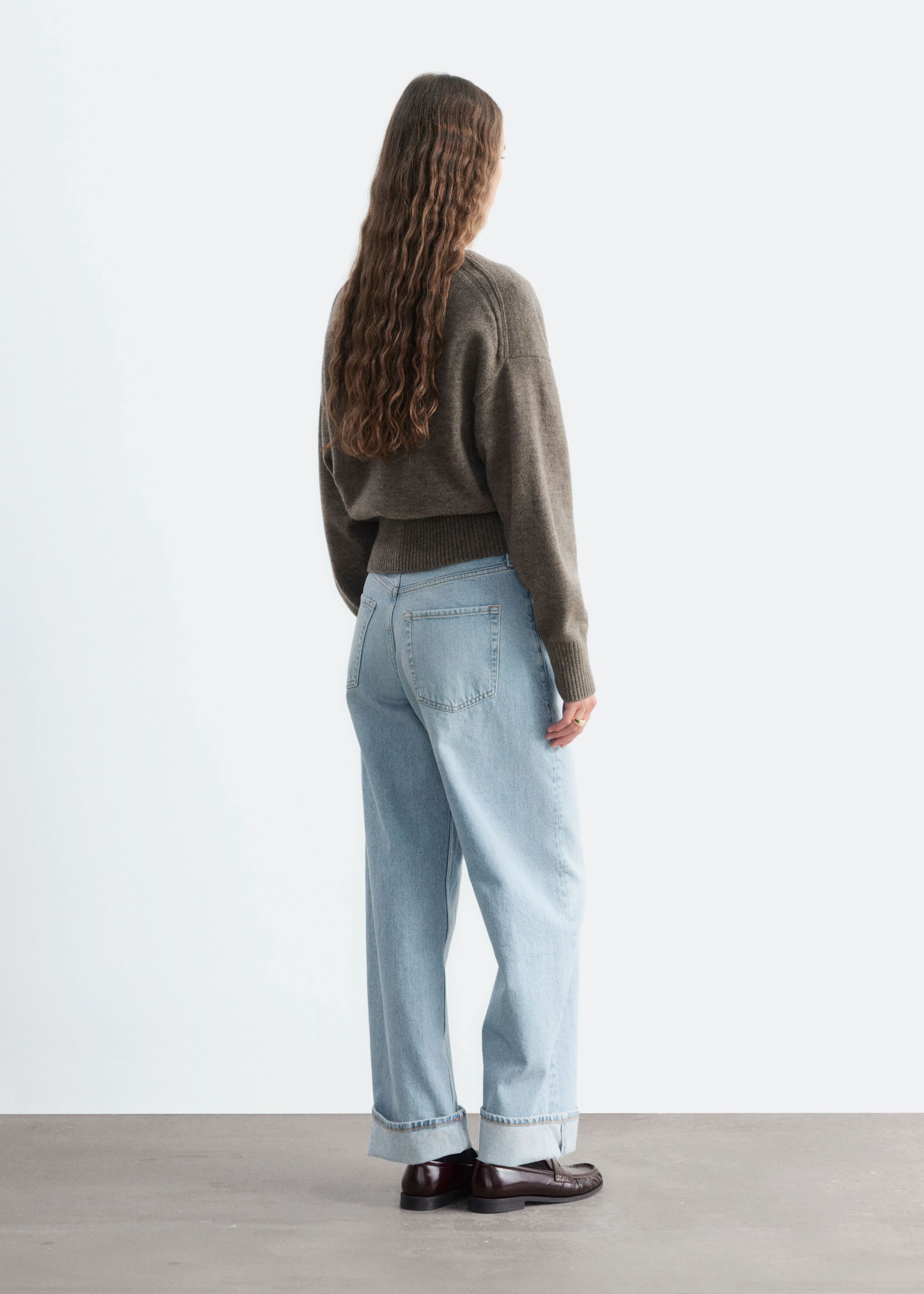 Wool-Cotton V-Neck Jumper - Grey - Lookbook