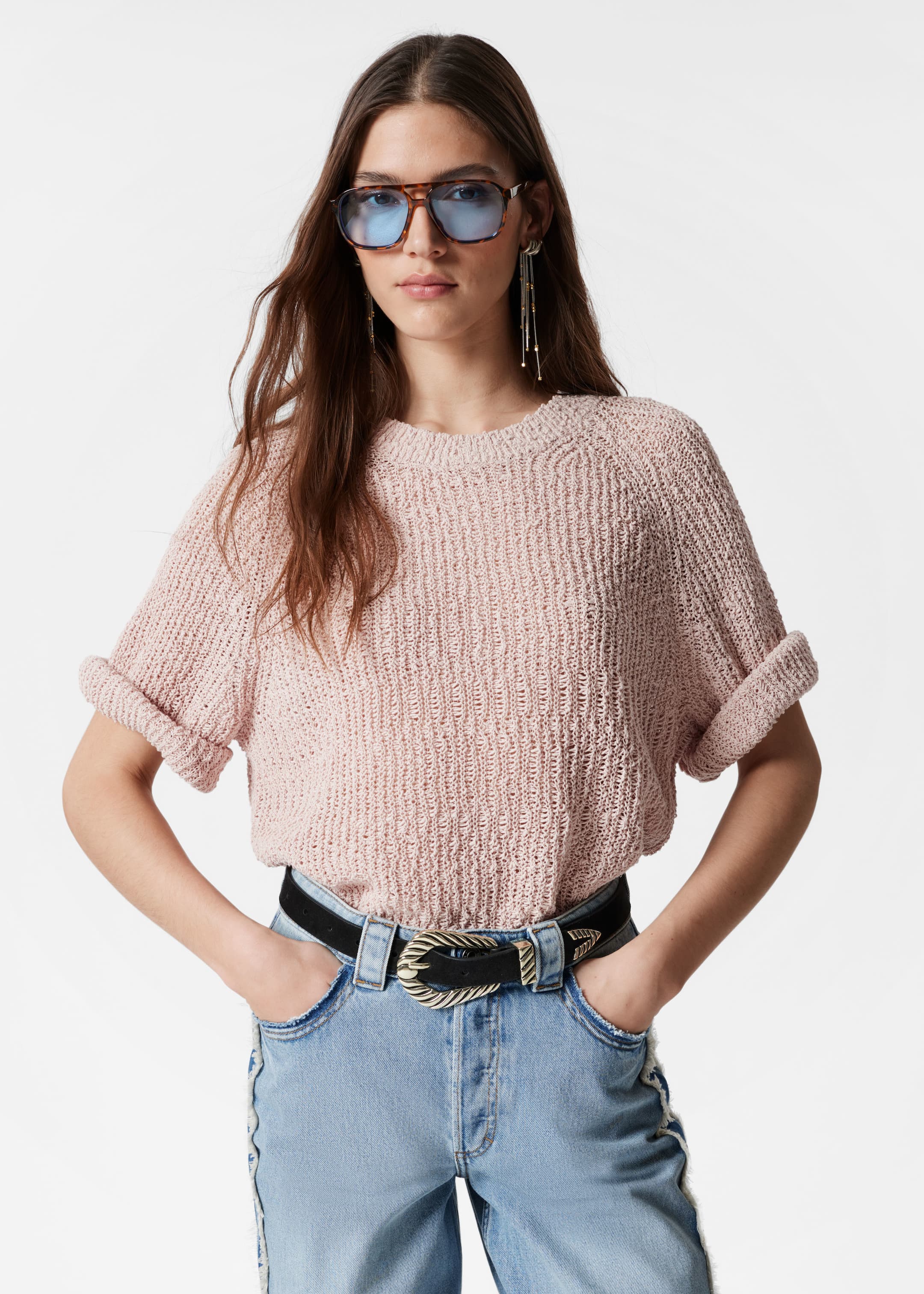 Agrandir l'image: T-shirt en maille de soie mélangée - Rose poudré - FEMME | H&M FR 1