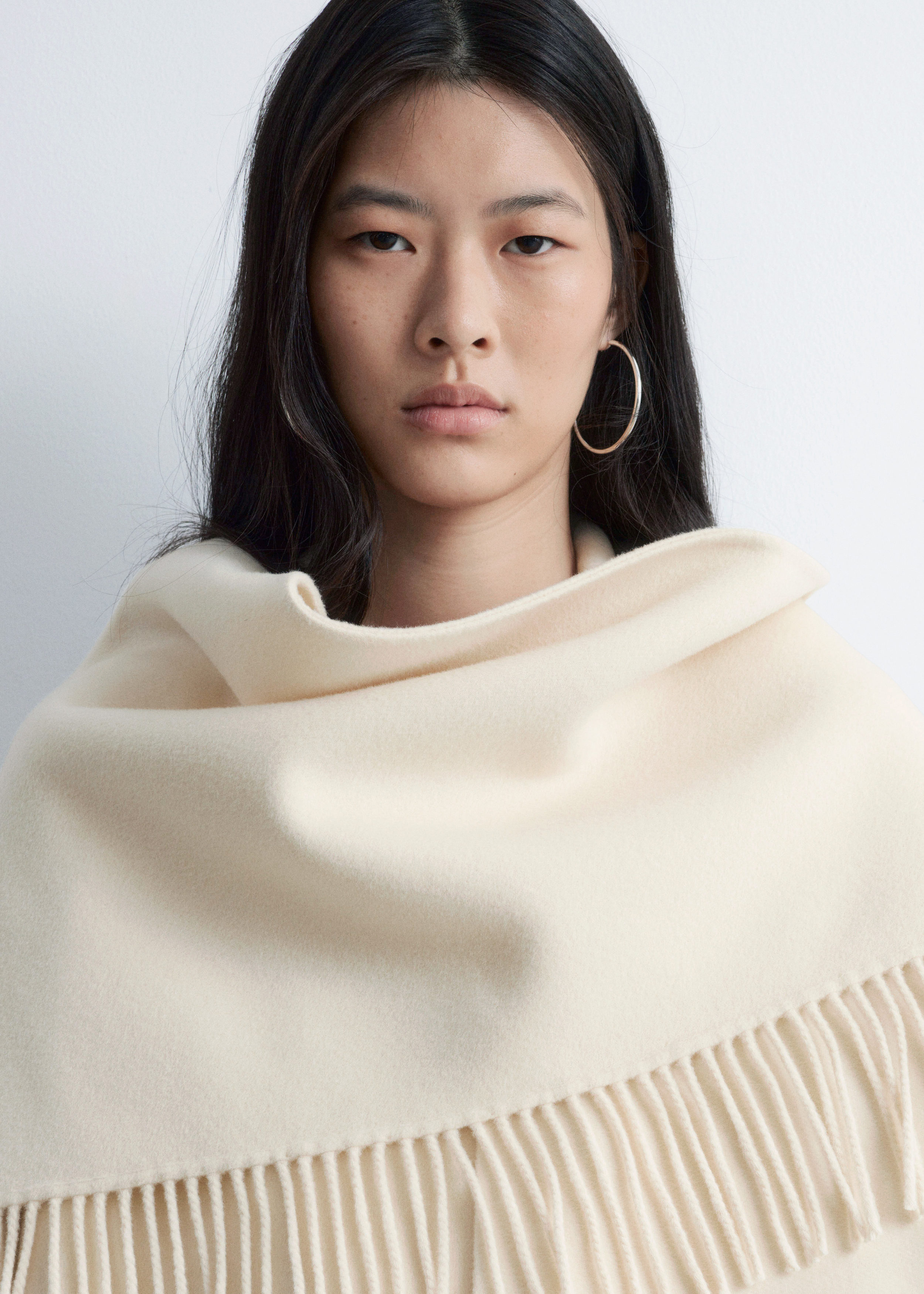 ponpon 韓国 shawl rever wool coat ベージュ Fringed Shawl Wool Coat - Cream - Coats - & Other Stories US