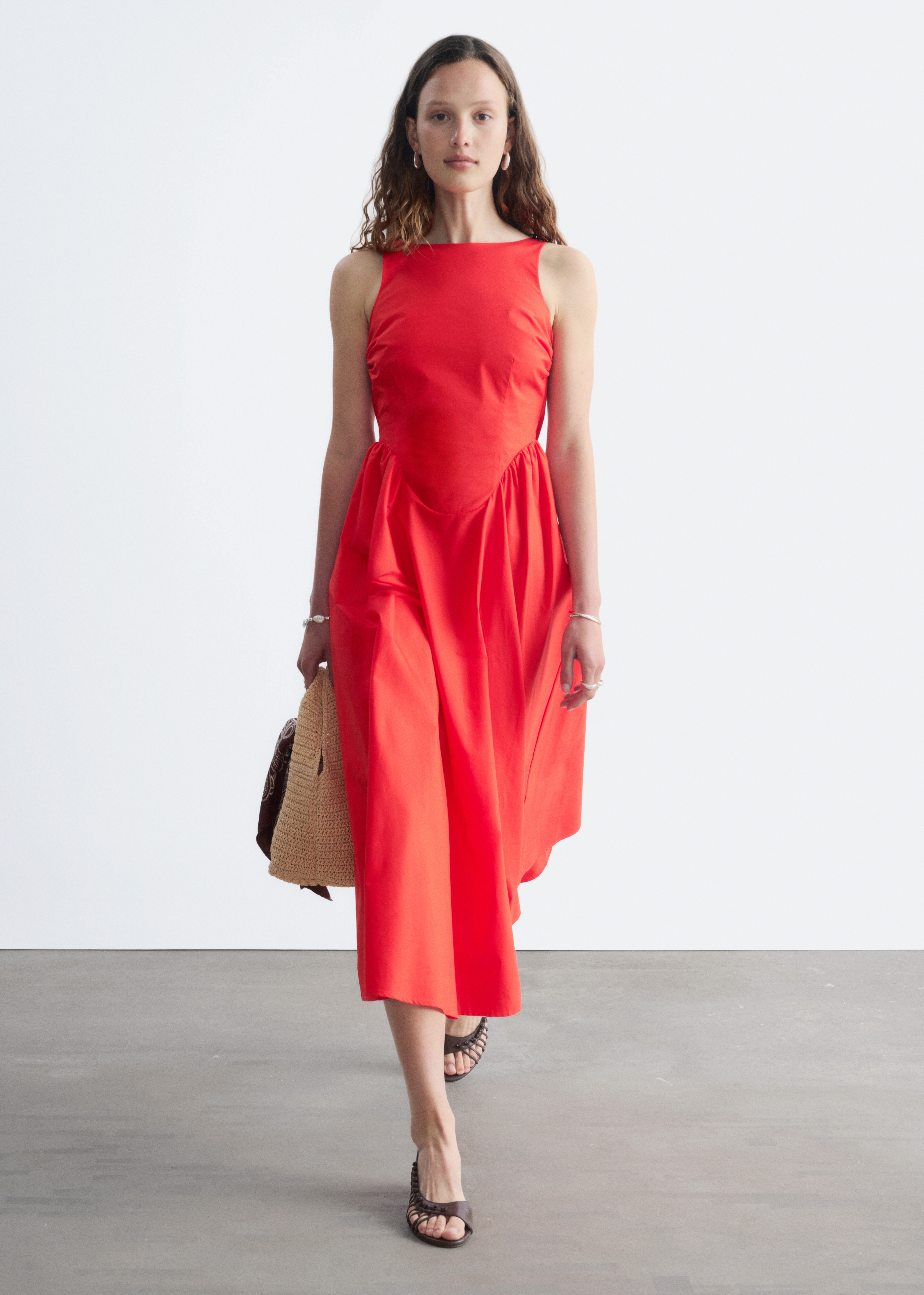 Tie-Back Midi Dress - Red/Black/Yellow