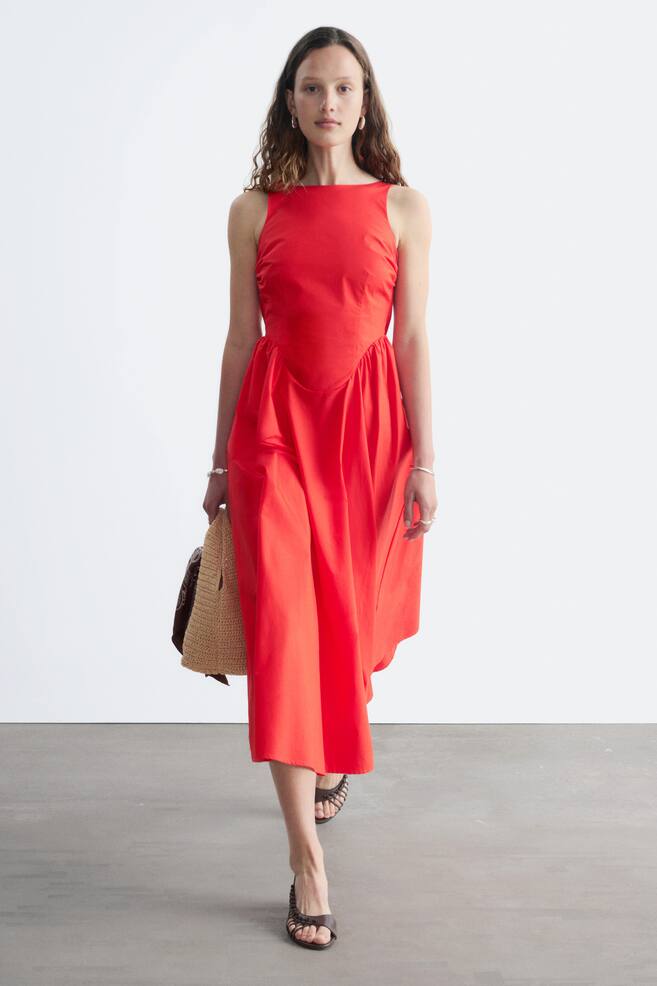 Robe midi avec liens au dos - Rouge/Noir/Jaune - 1