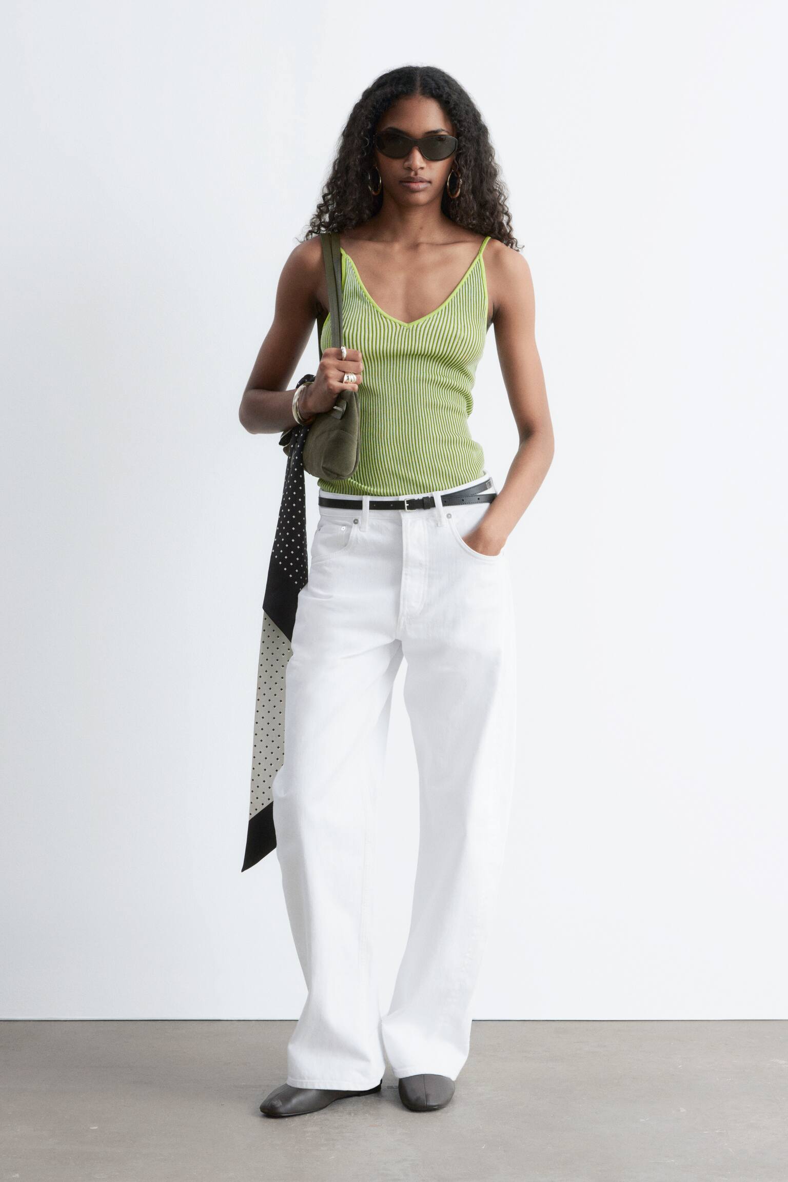 Ribstrikket camisole - Grøn - 8