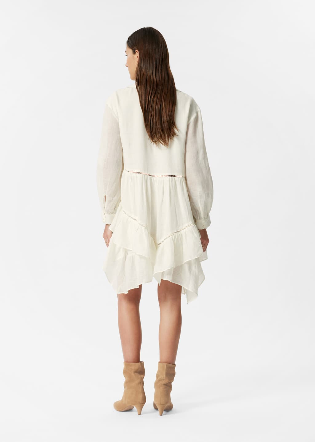 Minikleid aus Ramie mit Rüschen - Weiß - Lookbook