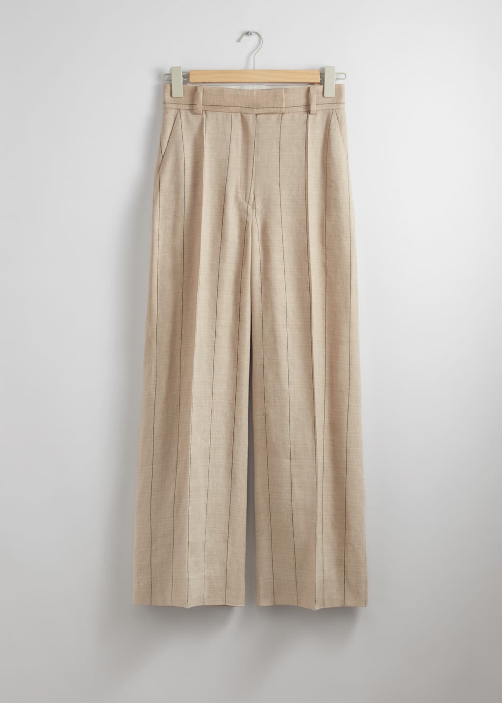 Wide Linen-Blend Trousers - Beige Pinstripe - Still Life
