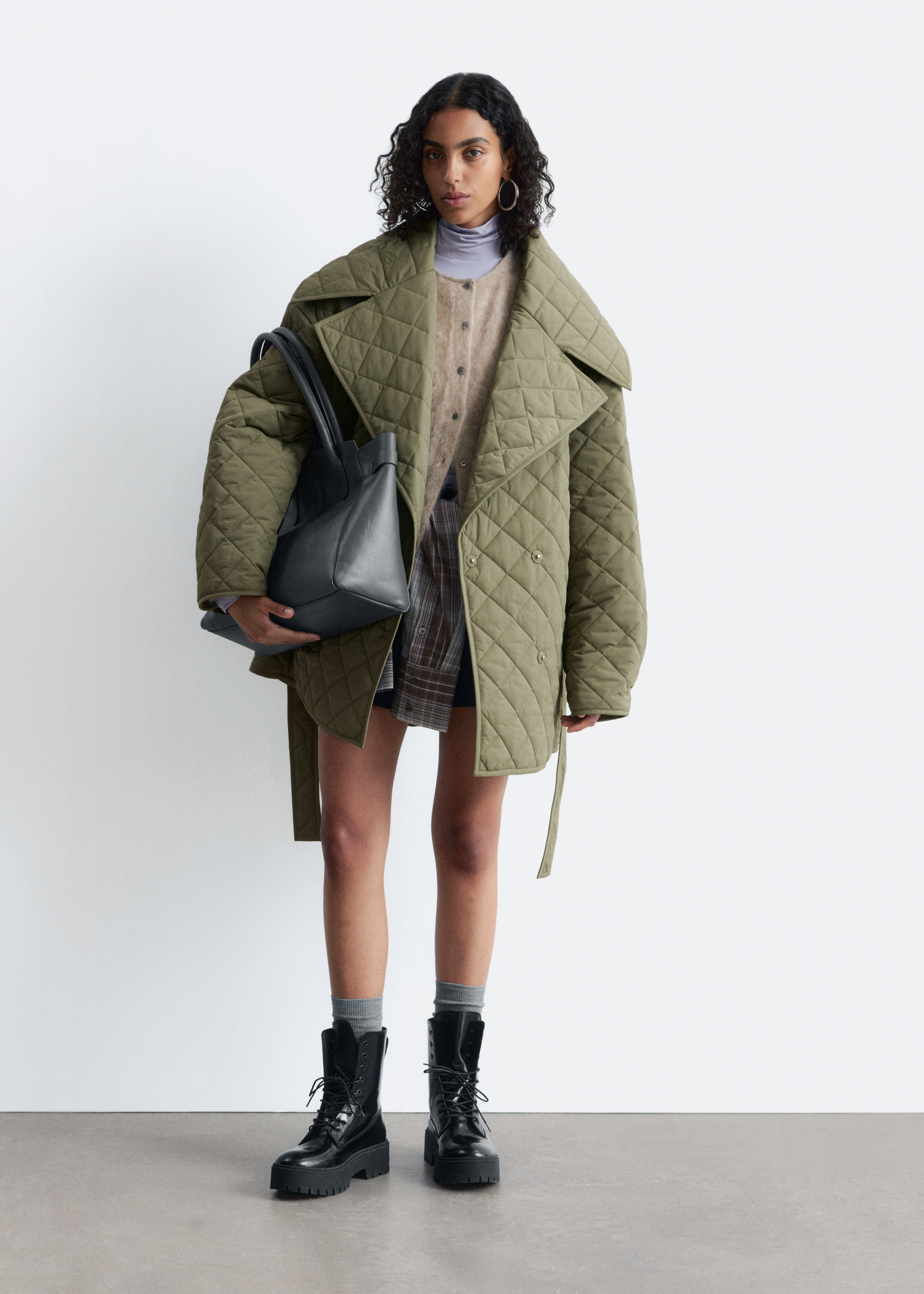 Quiltad vadderad jacka - Khakigrön/Svart