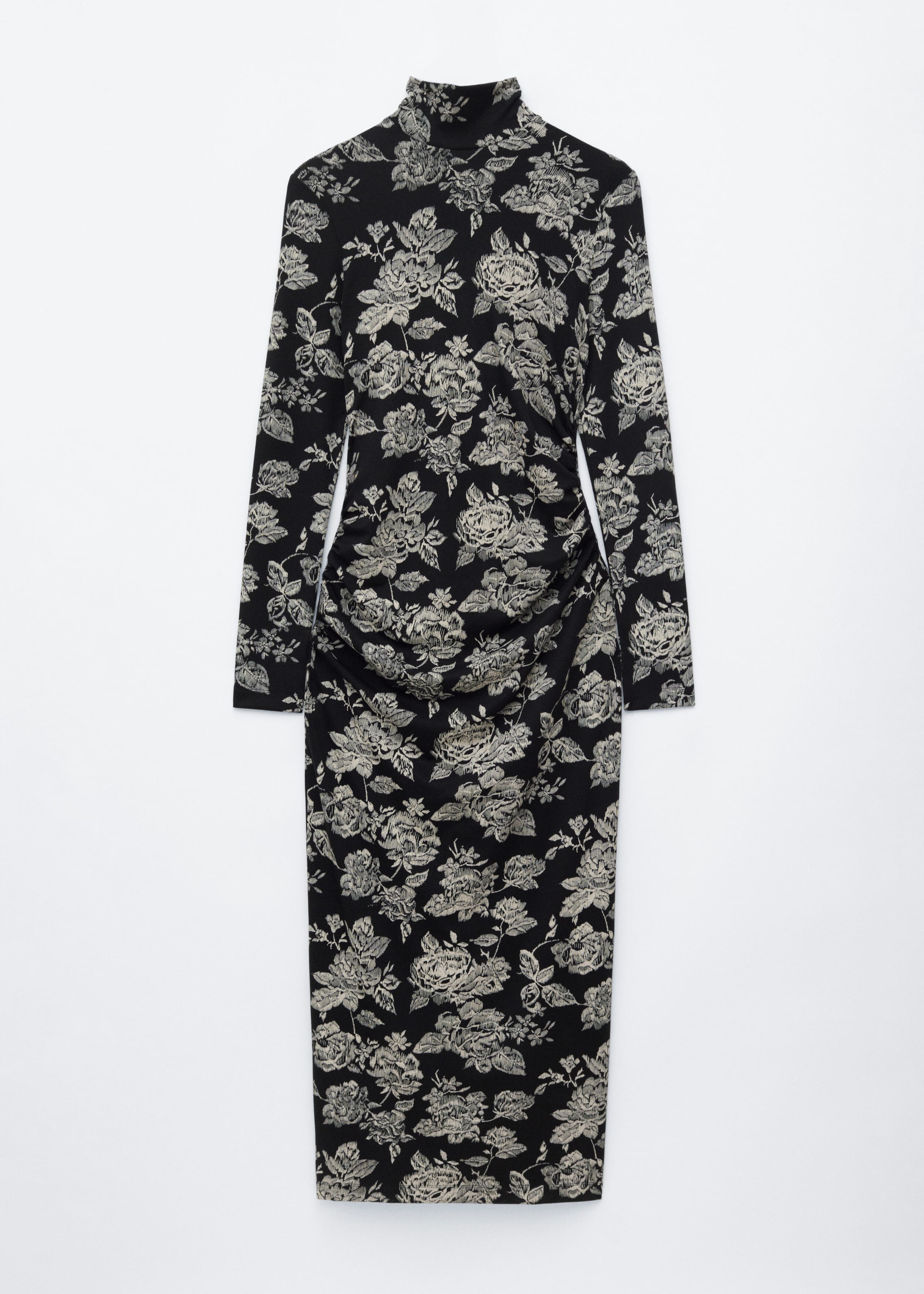 Slim Printed Turtleneck Dress - Black/Floral - Still Life