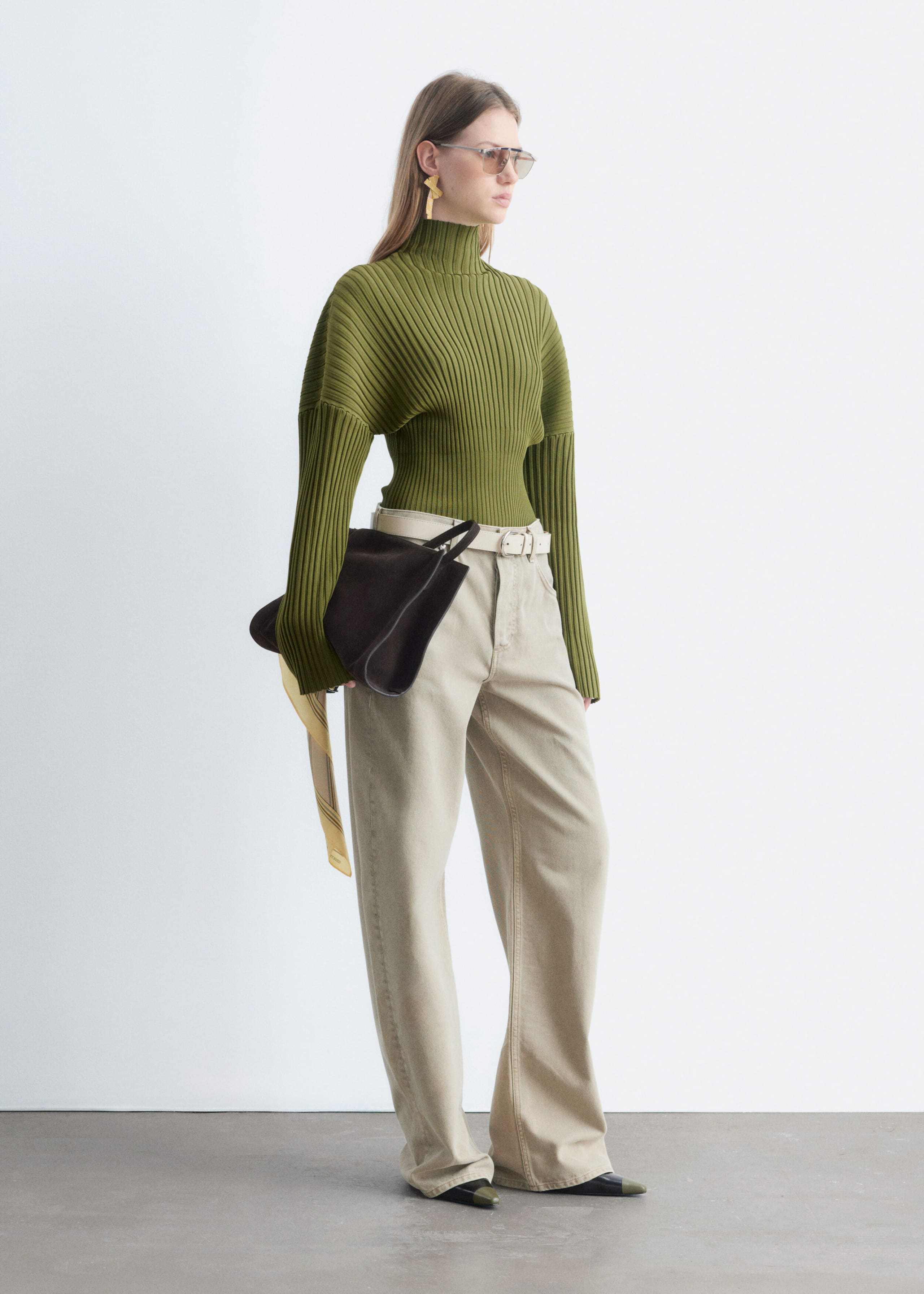 Ribbed Mock-Neck Jumper - Green - Still Life