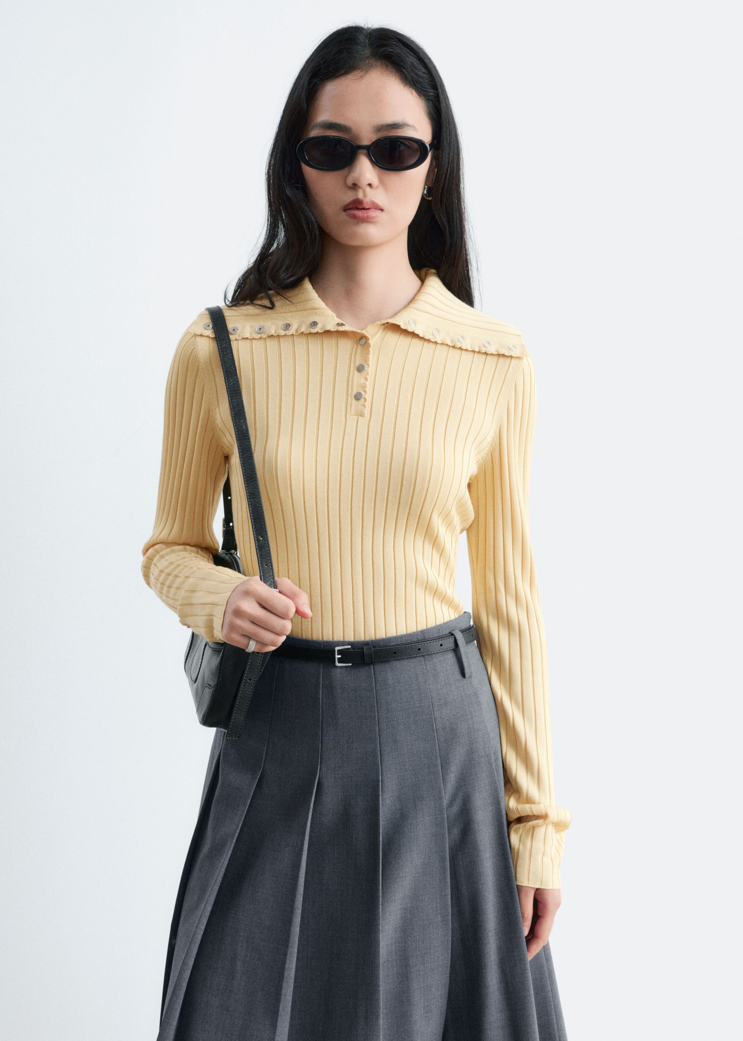 Scalloped Collar Top - Black - Lookbook