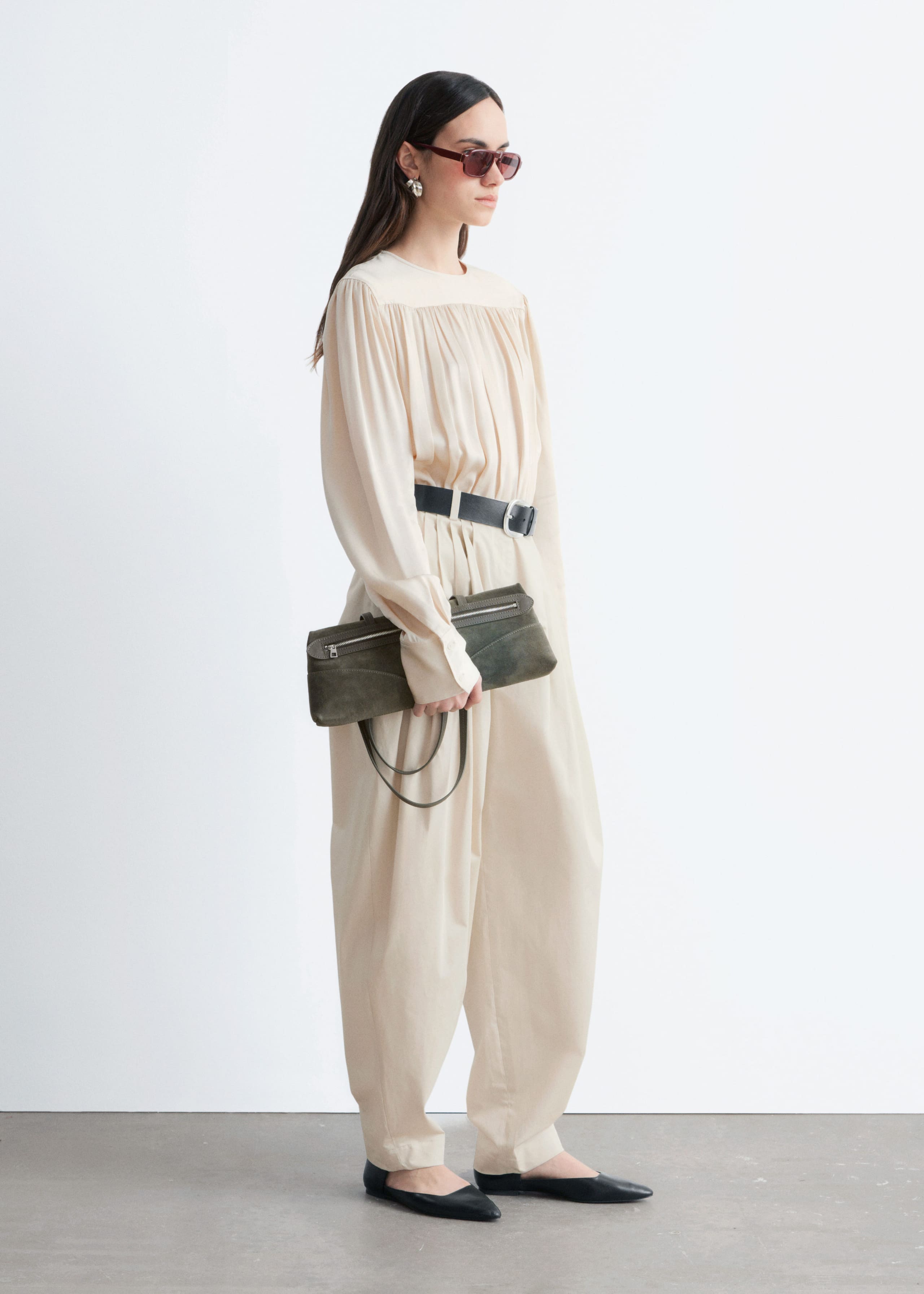 Image of Barrel-Leg Pleated Trousers