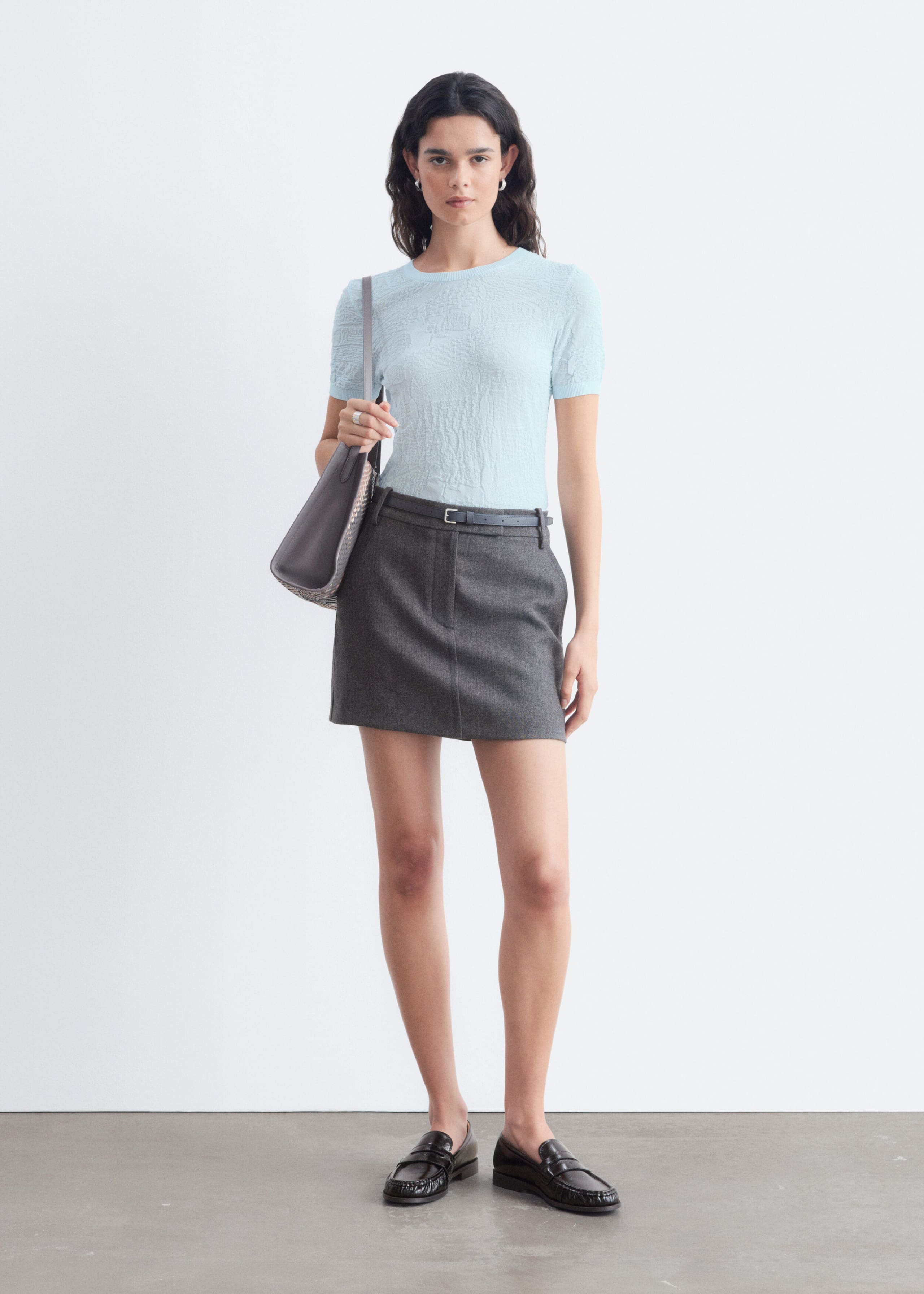 Jacquard Knit T-Shirt - Light Turquoise - Lookbook