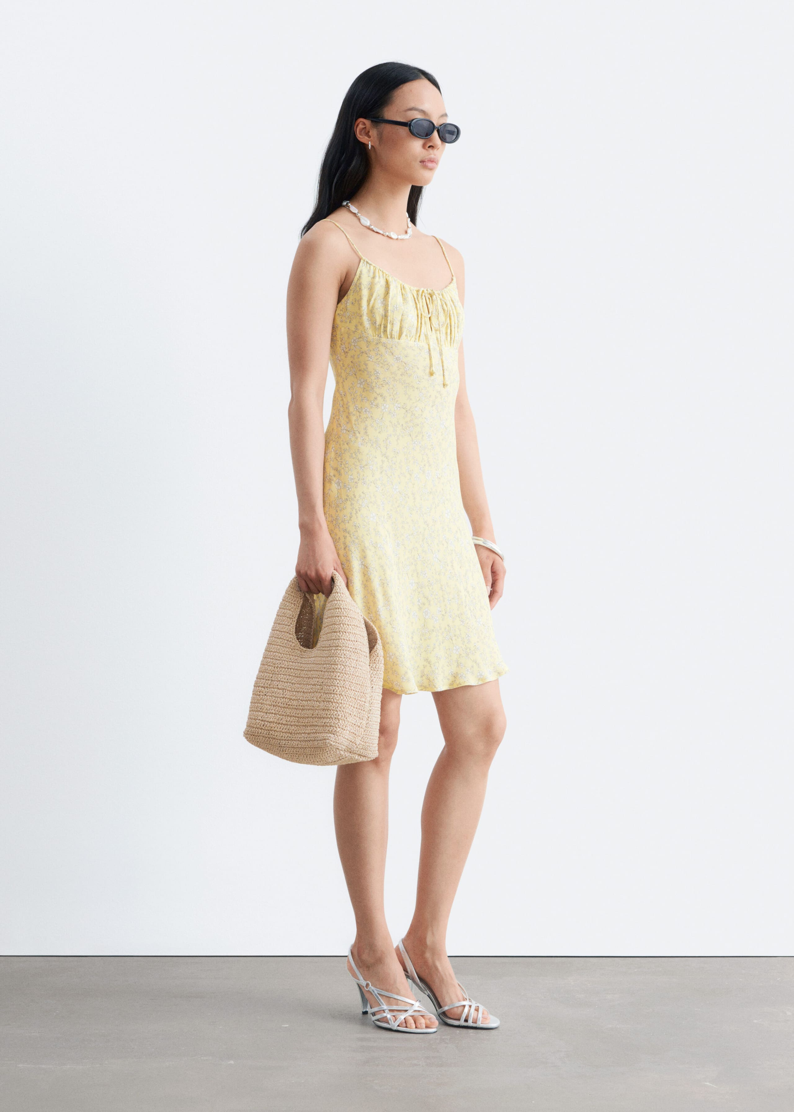 Drawstring Mini Dress - Yellow/Florals - Lookbook