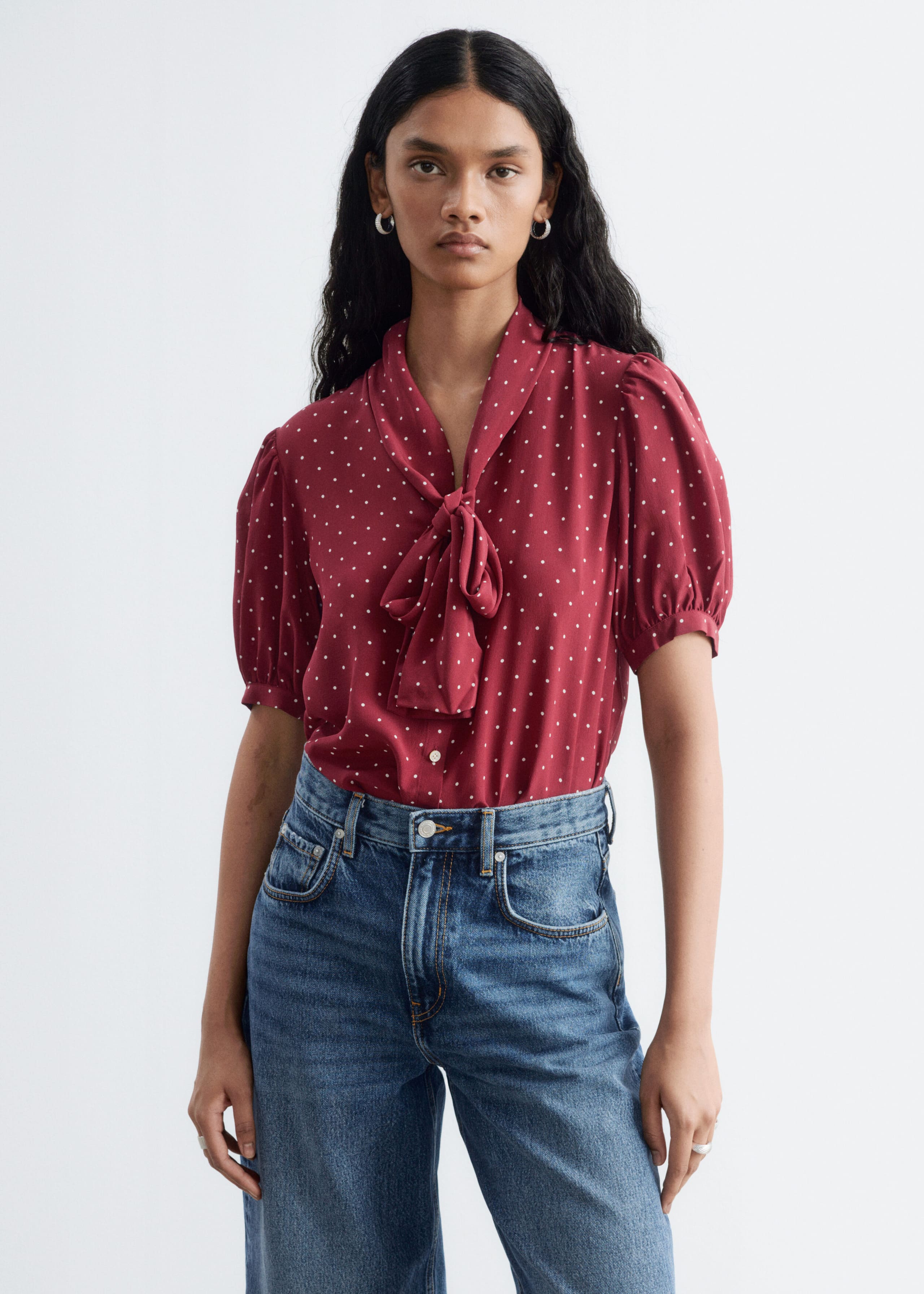 Printed Tie-Neck Silk Blouse - Bright Blue/Pattern - Lookbook