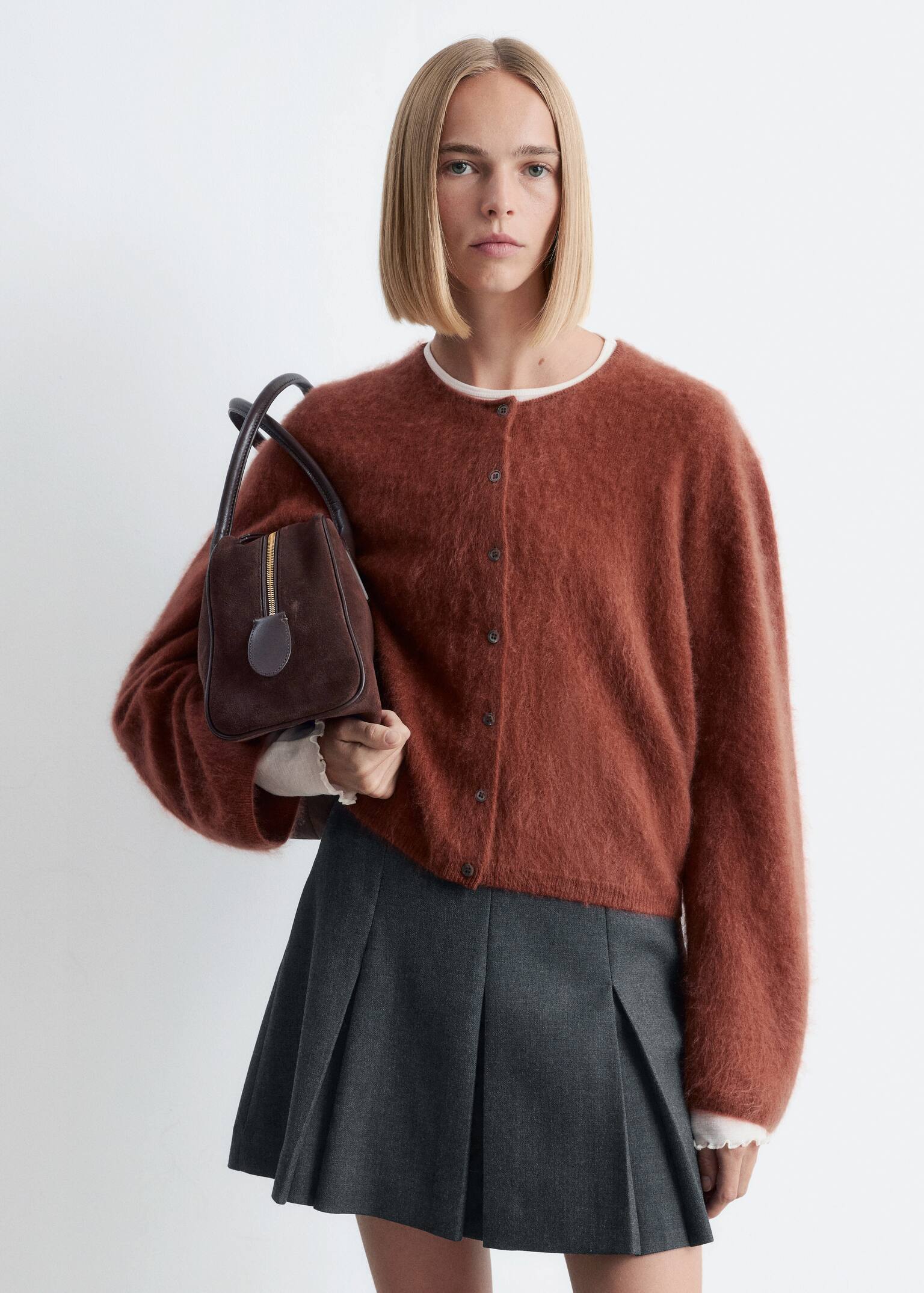 Strickjacke aus Kaschmir - Kupferbraun/Schwarz