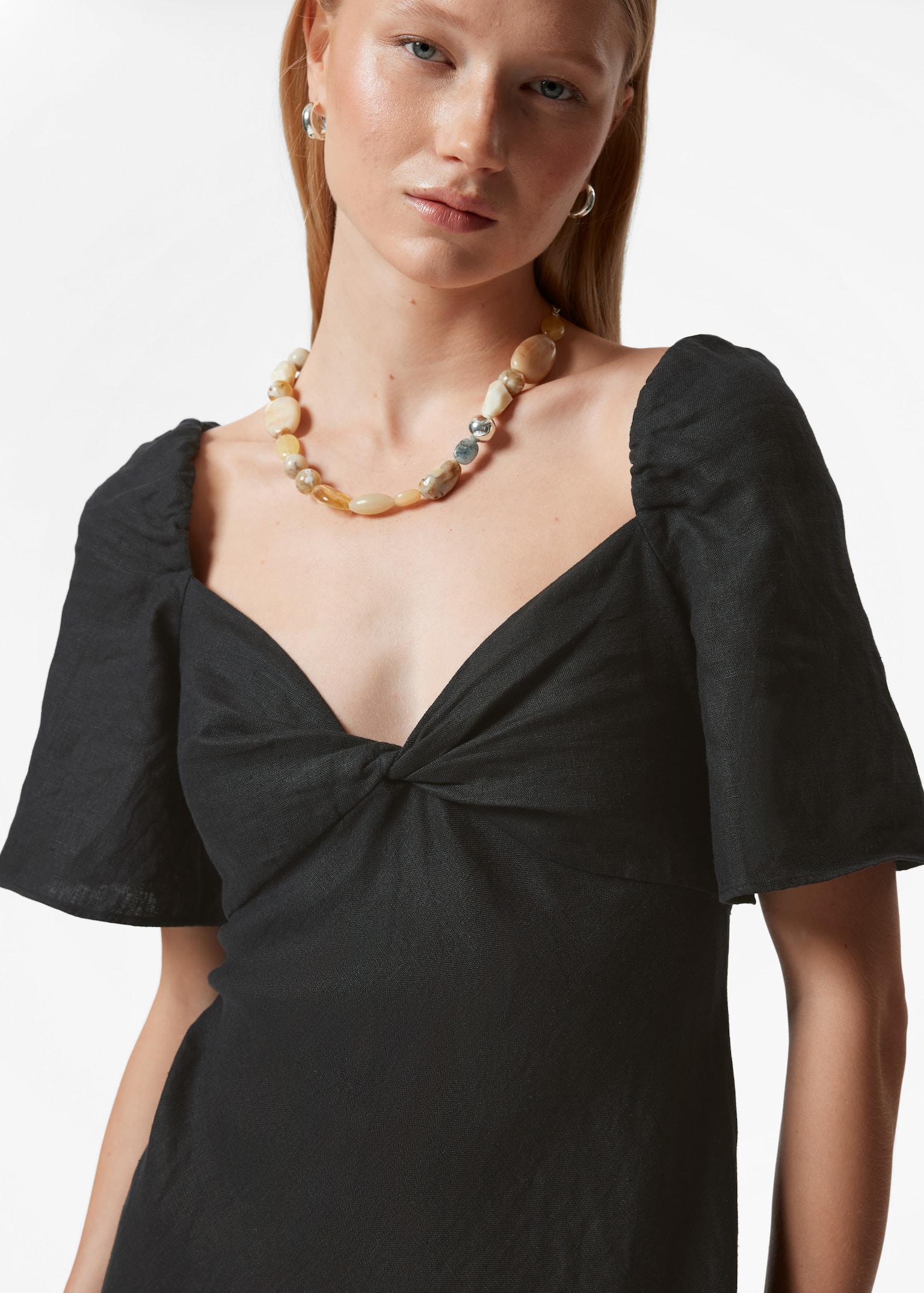 Robe midi en lin - Noir/Jaune clair - 3