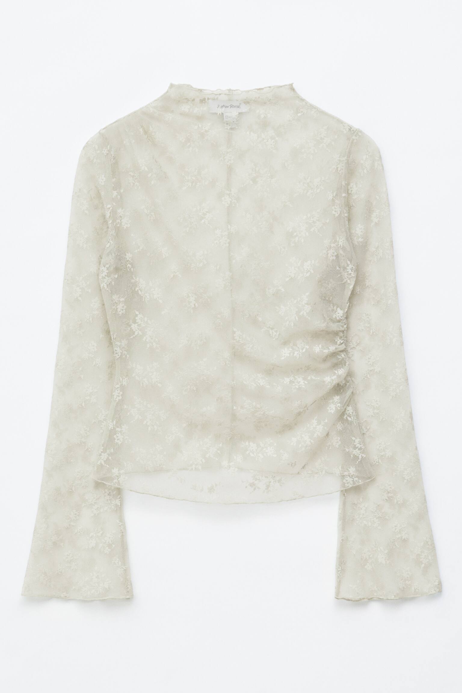 Long-Sleeve Lace Top - חום-אפרפר בהיר/חום כהה - 2