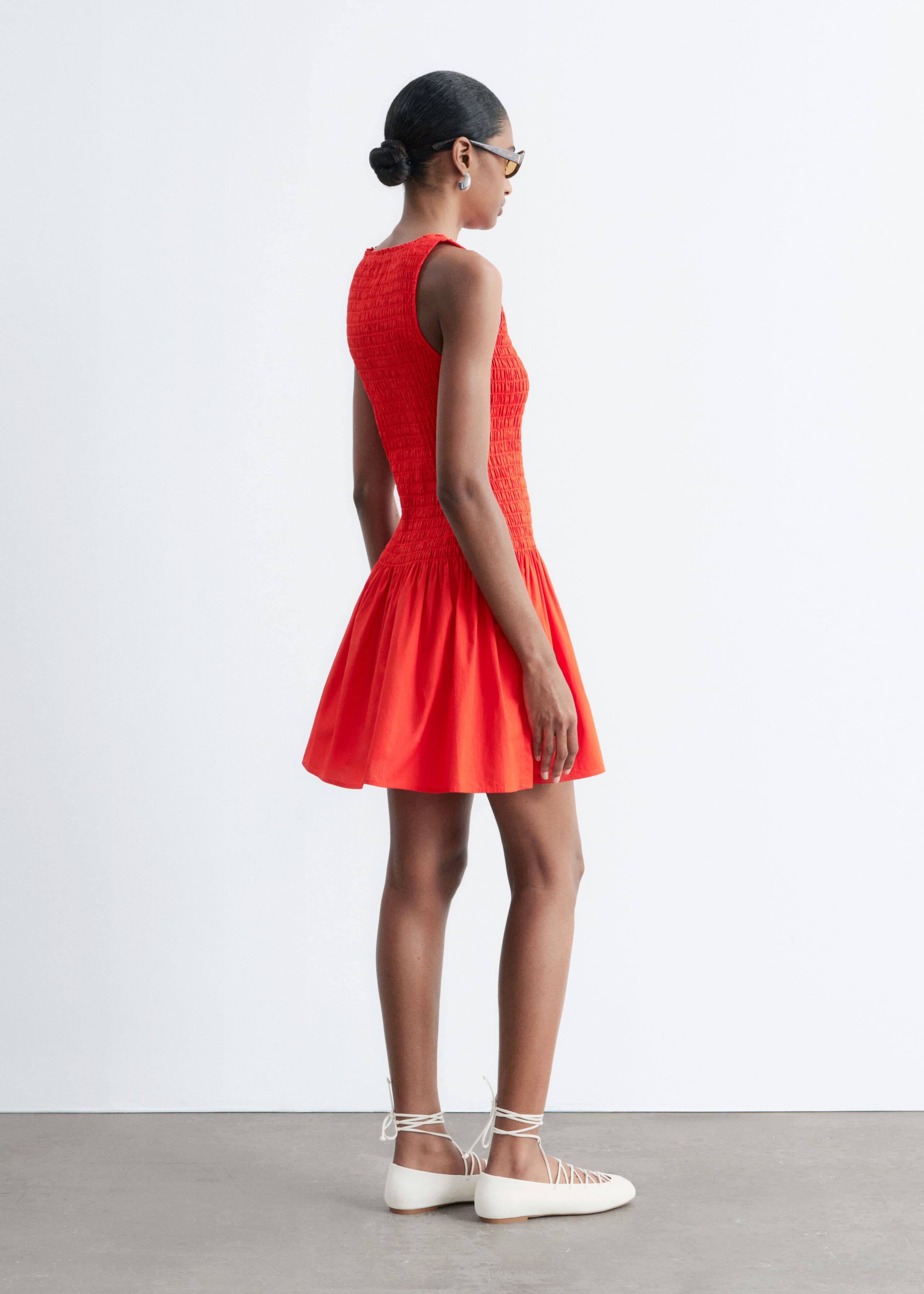 Smocked Cotton Poplin Mini Dress - Dark Brown - Lookbook