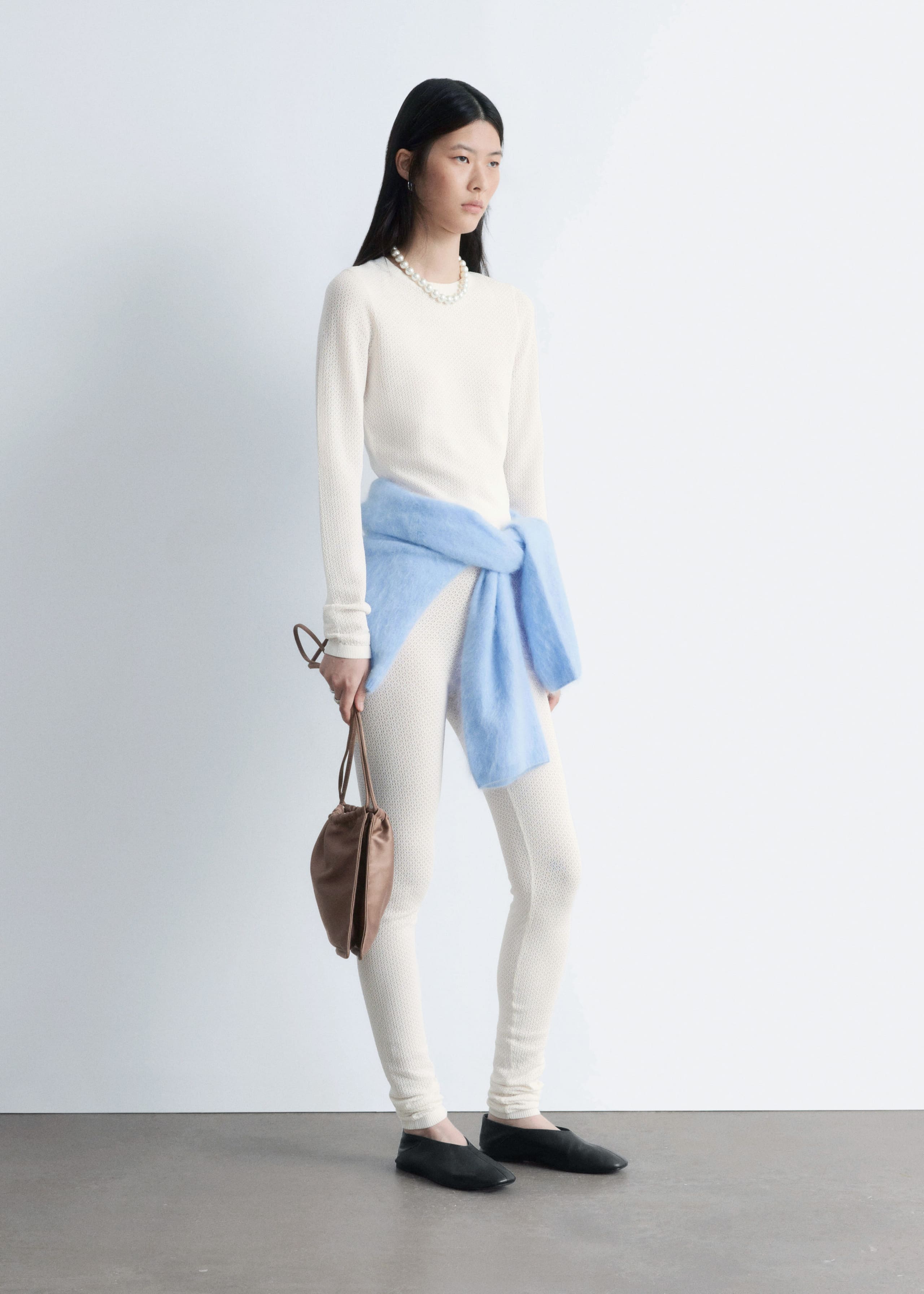 Image of Long-Sleeve Pointelle-Knit Top