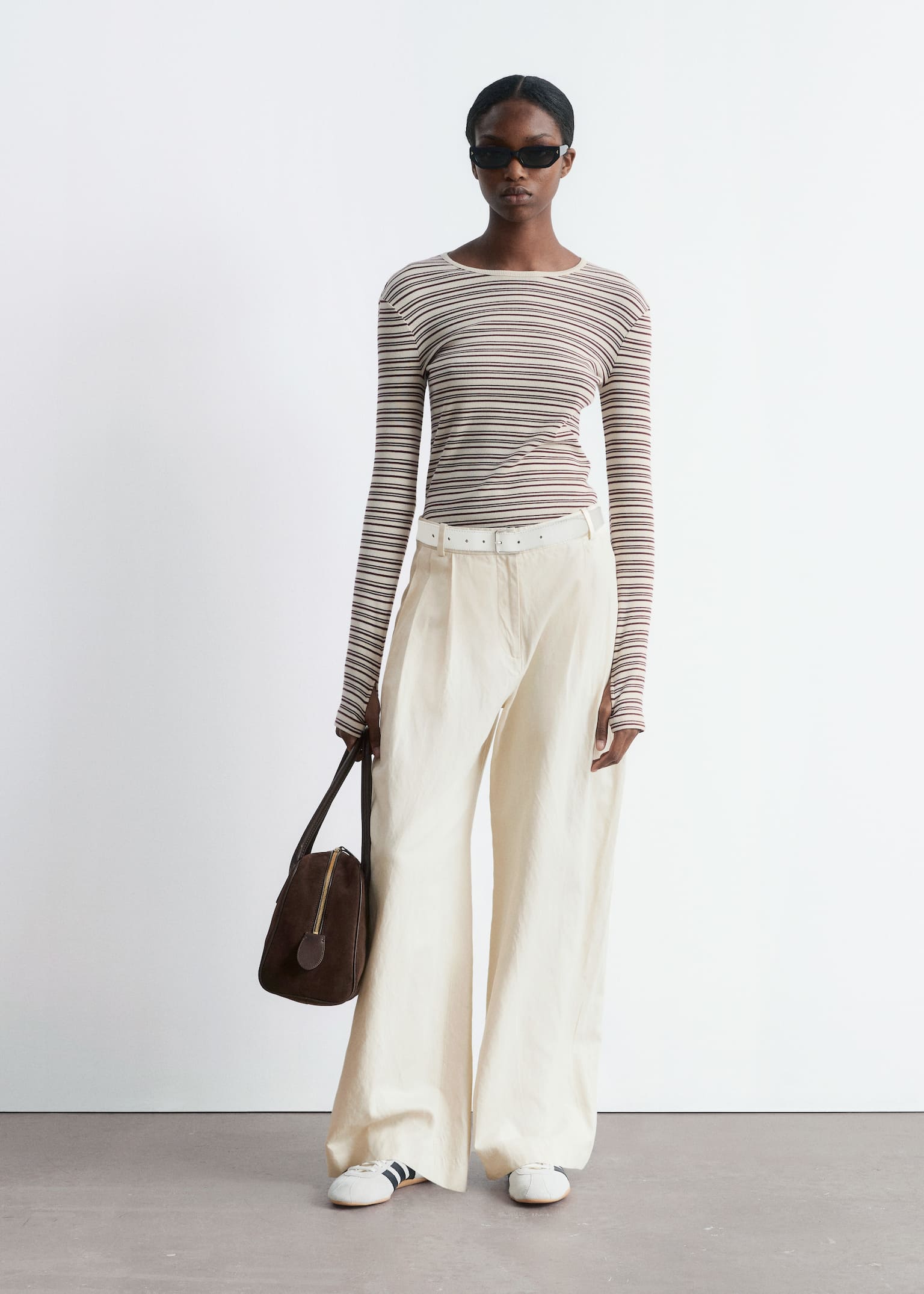 Pantalon large - Couleur crème/Noir
