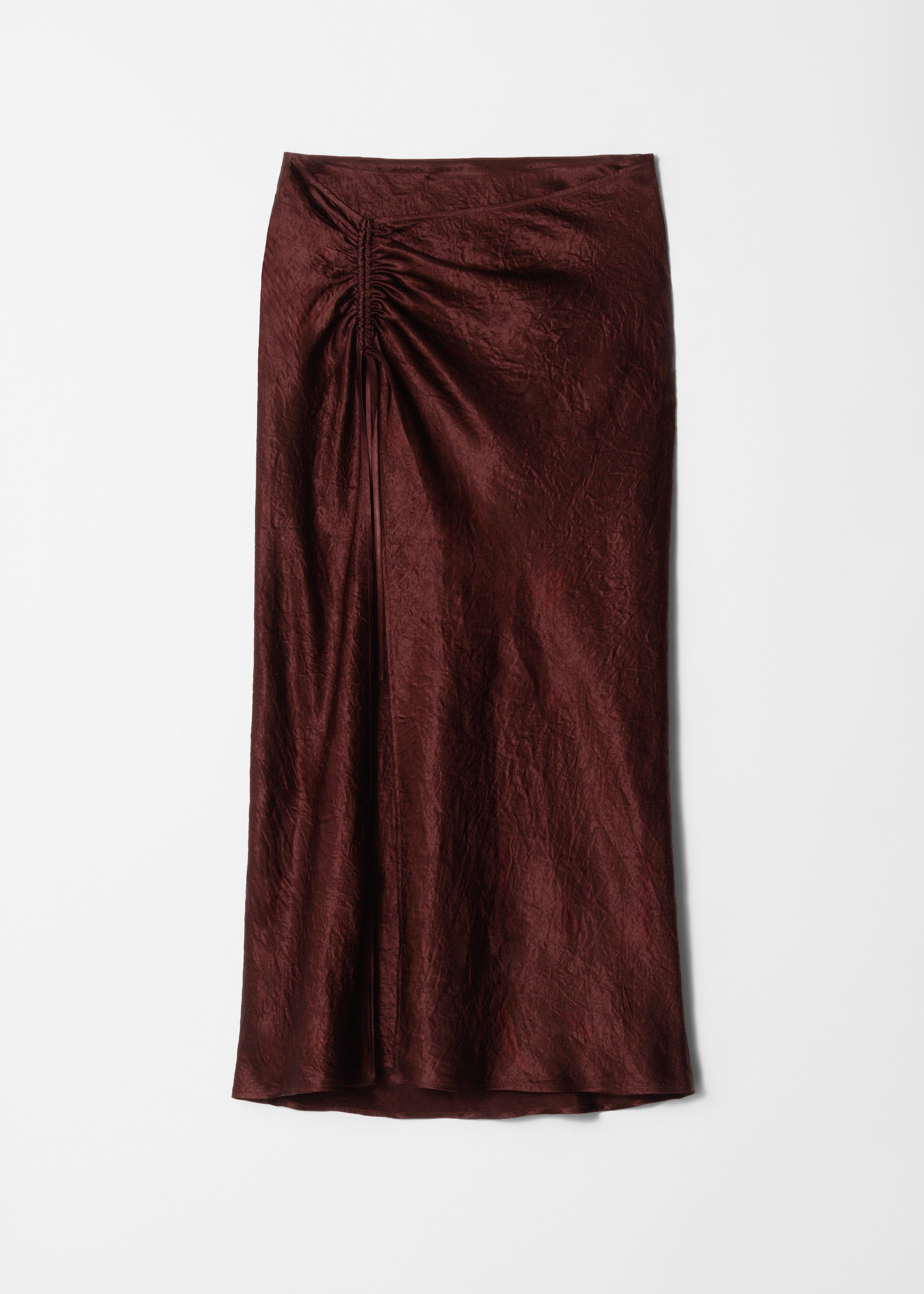 Drawstring Satin Midi Skirt