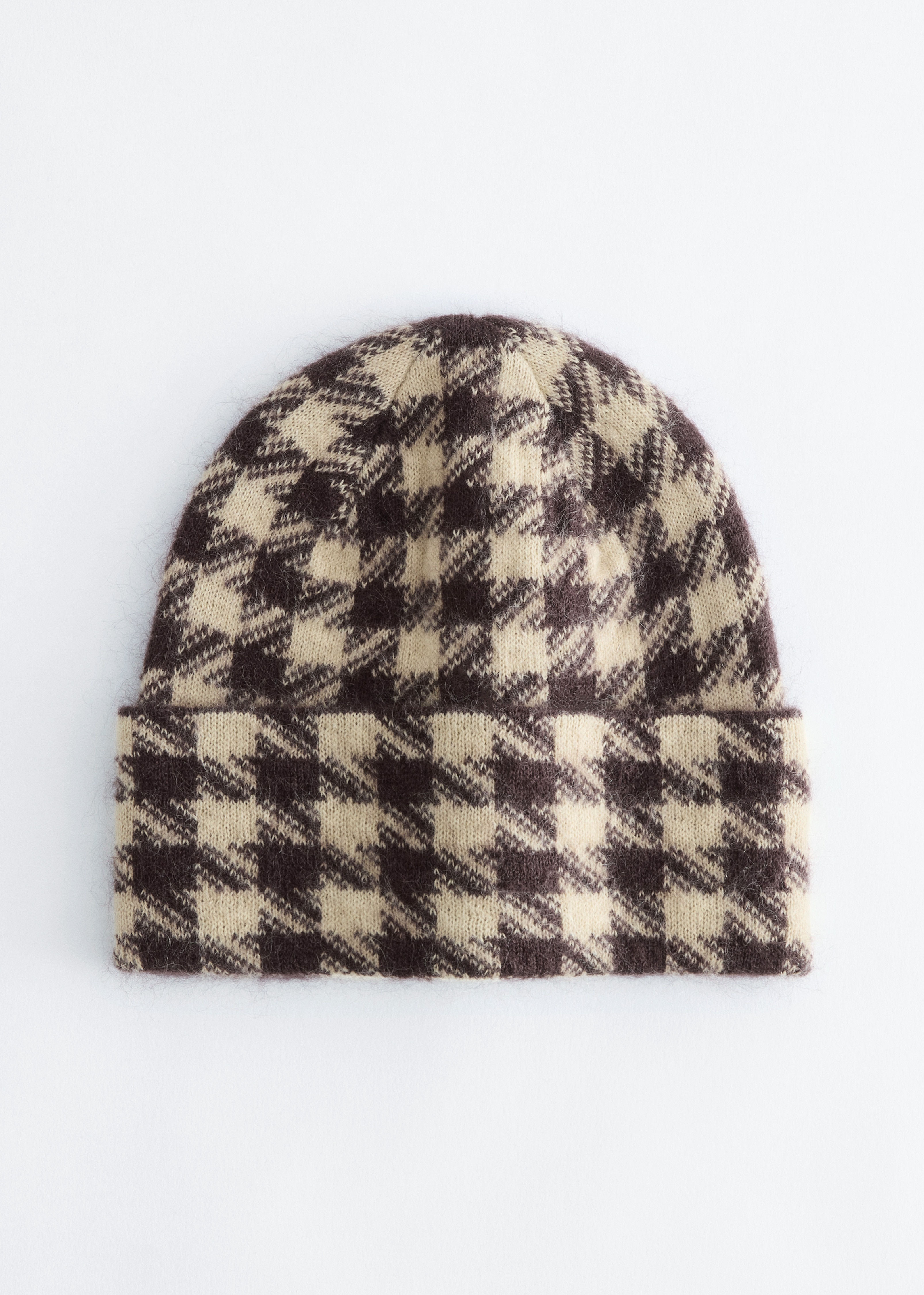 Bonnet en mohair mélangé - Beige/Pied-de-poule