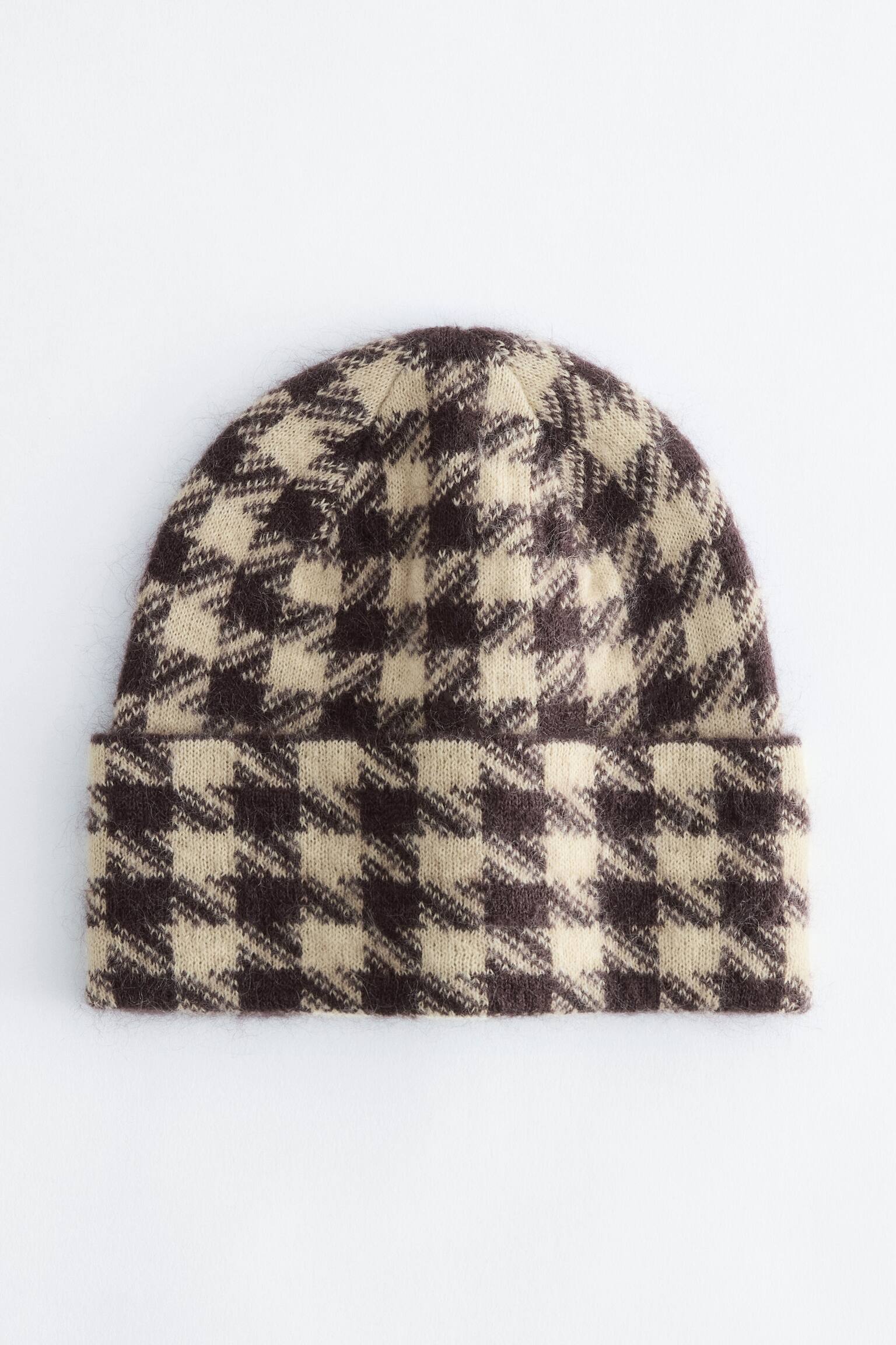 Bonnet en mohair mélangé - Beige/Pied-de-poule - 1