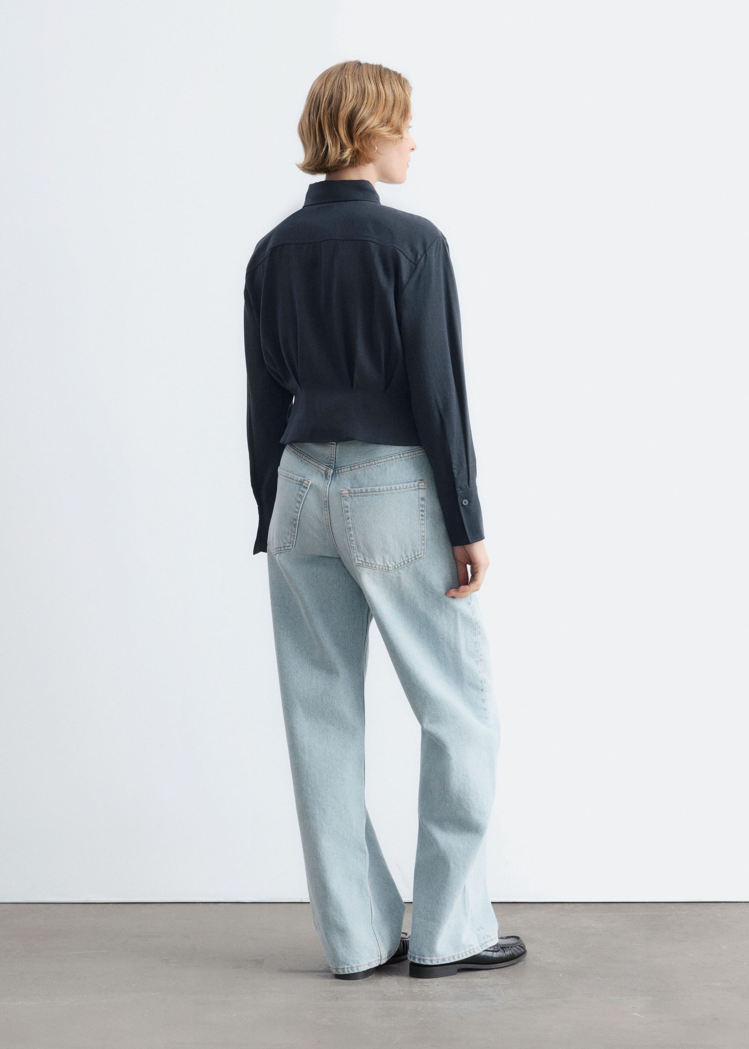 Overhemd met geplooide taille - Donkerblauw - Lookbook