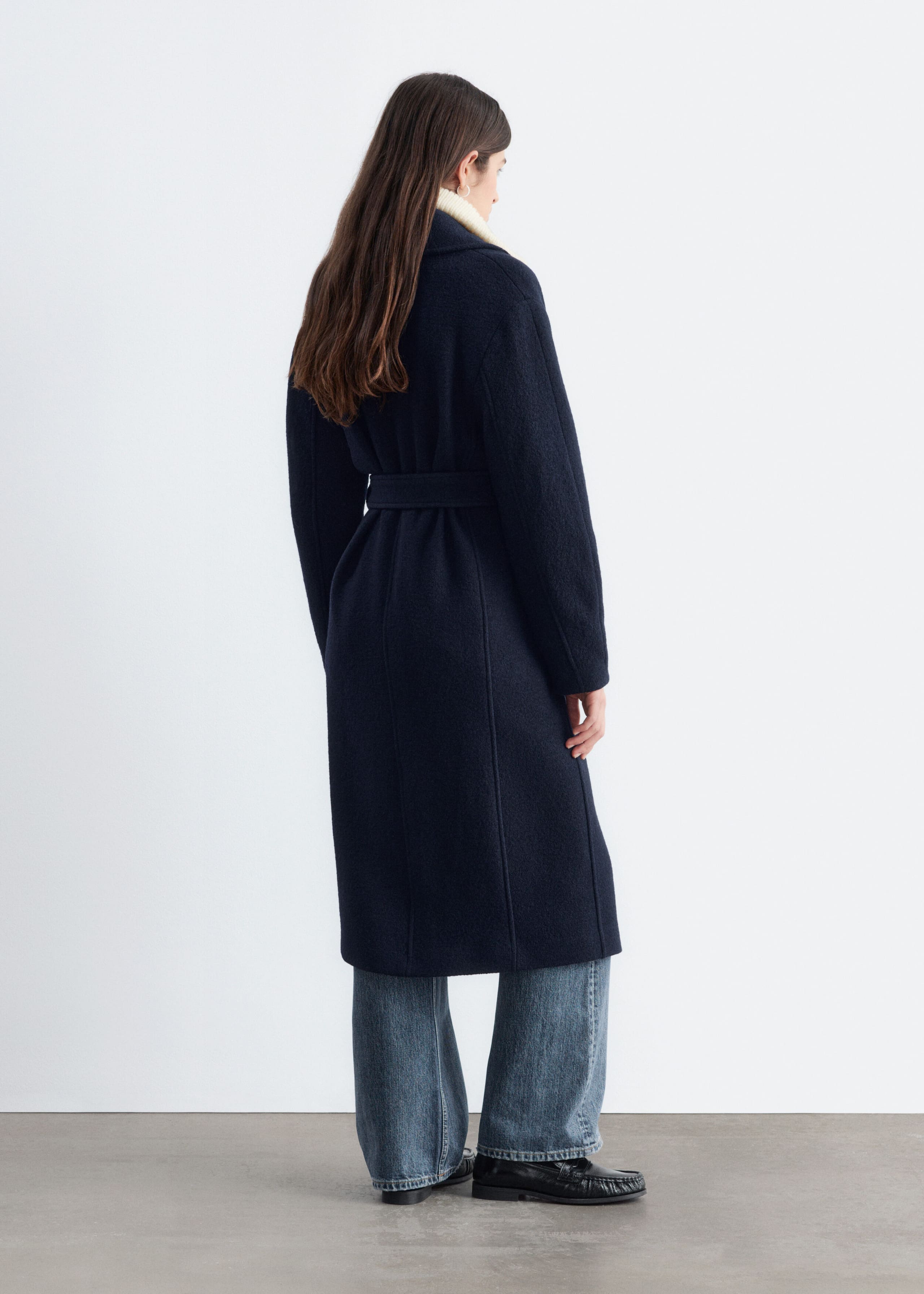 Voluminous Belted Wool Coat - Navy - Lookbook