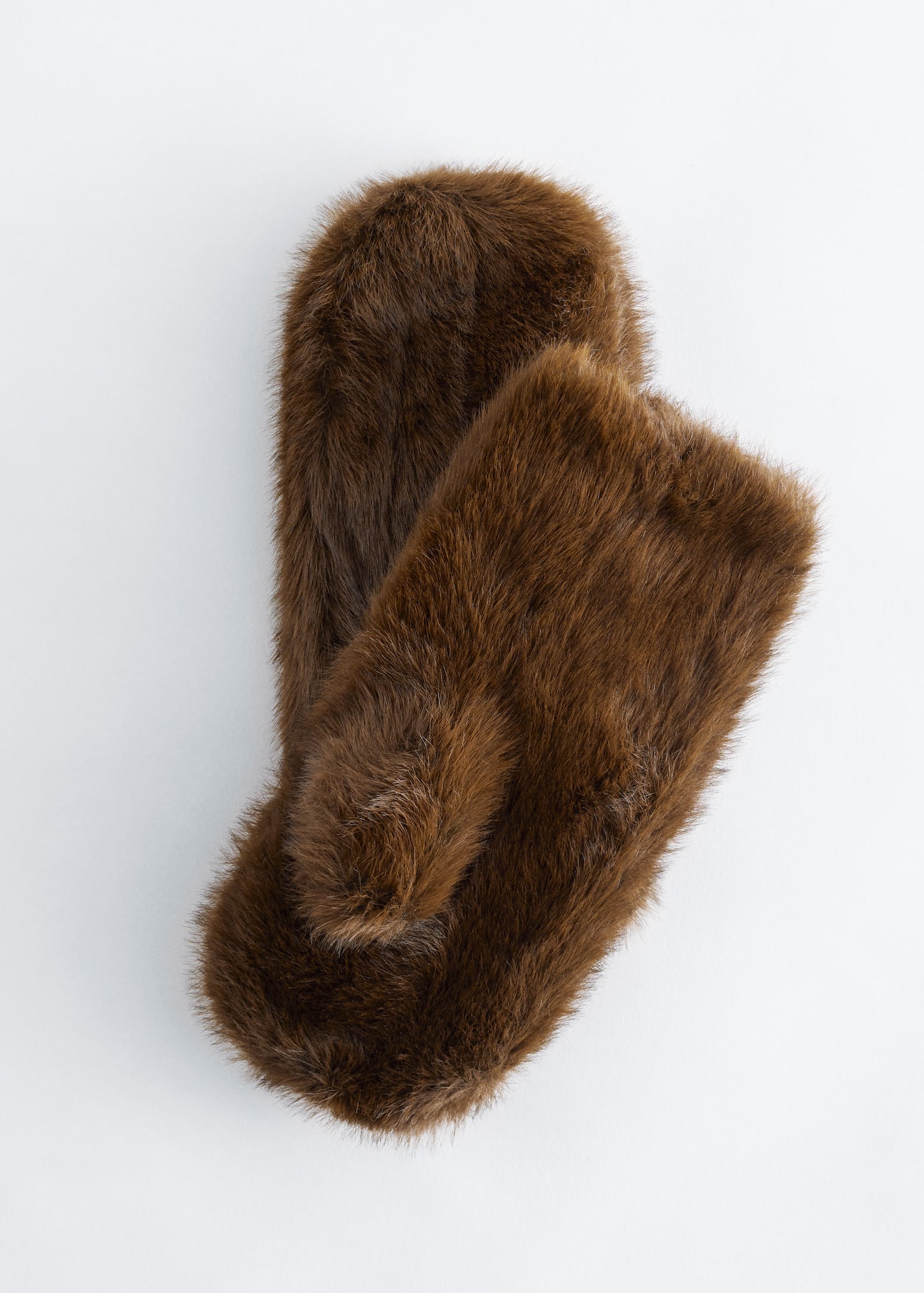 Faux Fur Mittens - Brown/Cream - 2