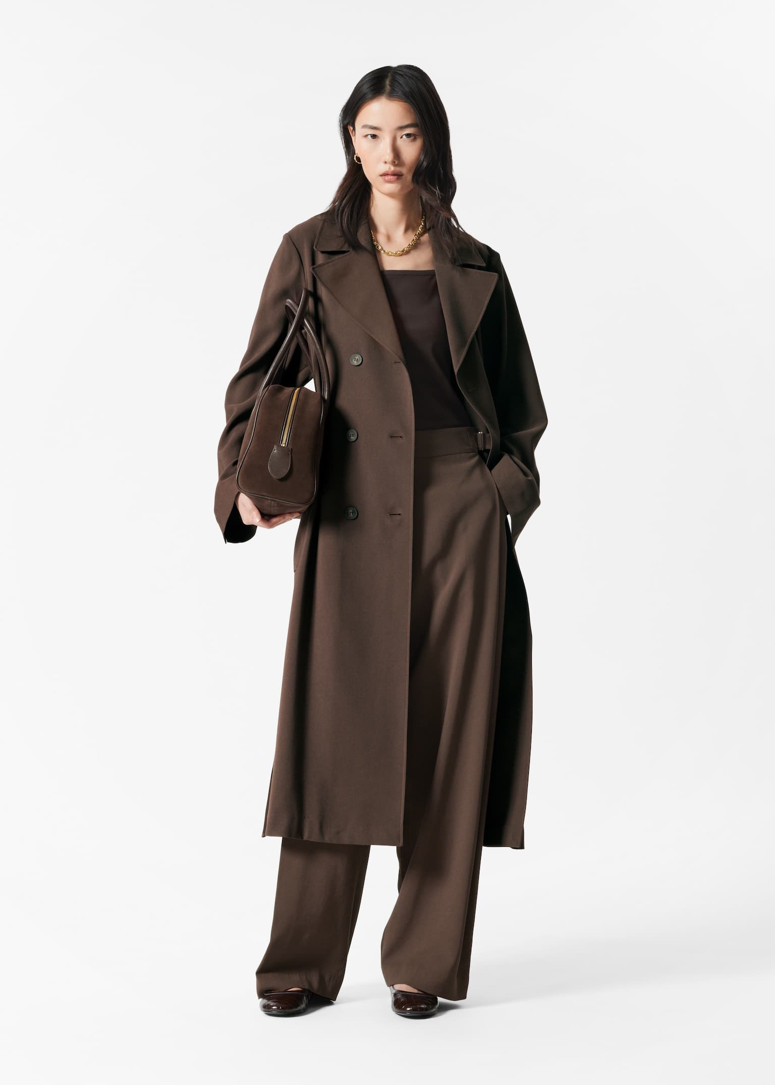 Doppelreihiger Trenchcoat - Dunkelbraun - 5