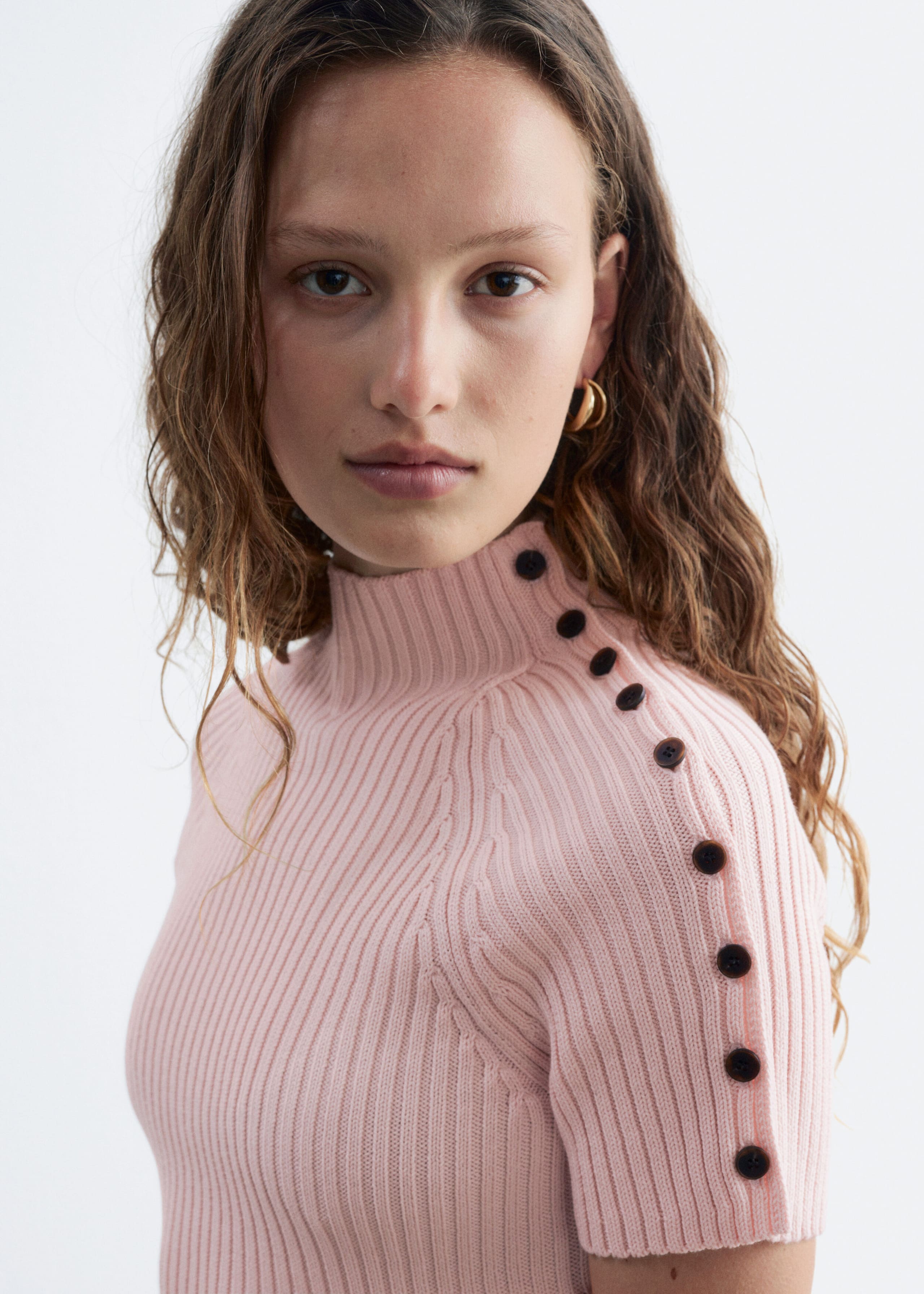 Mock-Neck Ribbed Top - Light Pink - Lookbook