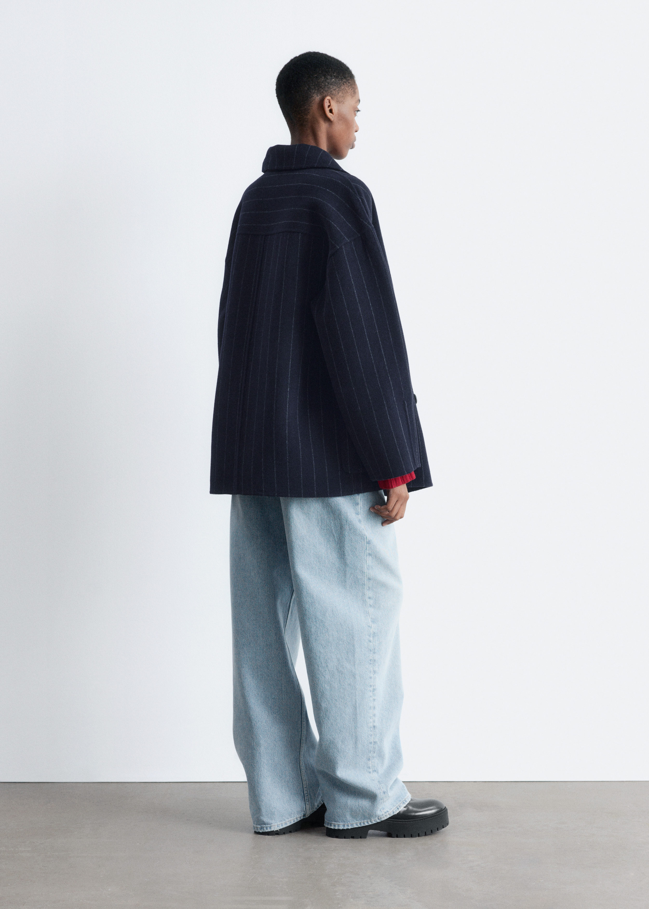 Cocoon-Shaped Wool Jacket - Navy Blue Pinstripes - & Other Stories US