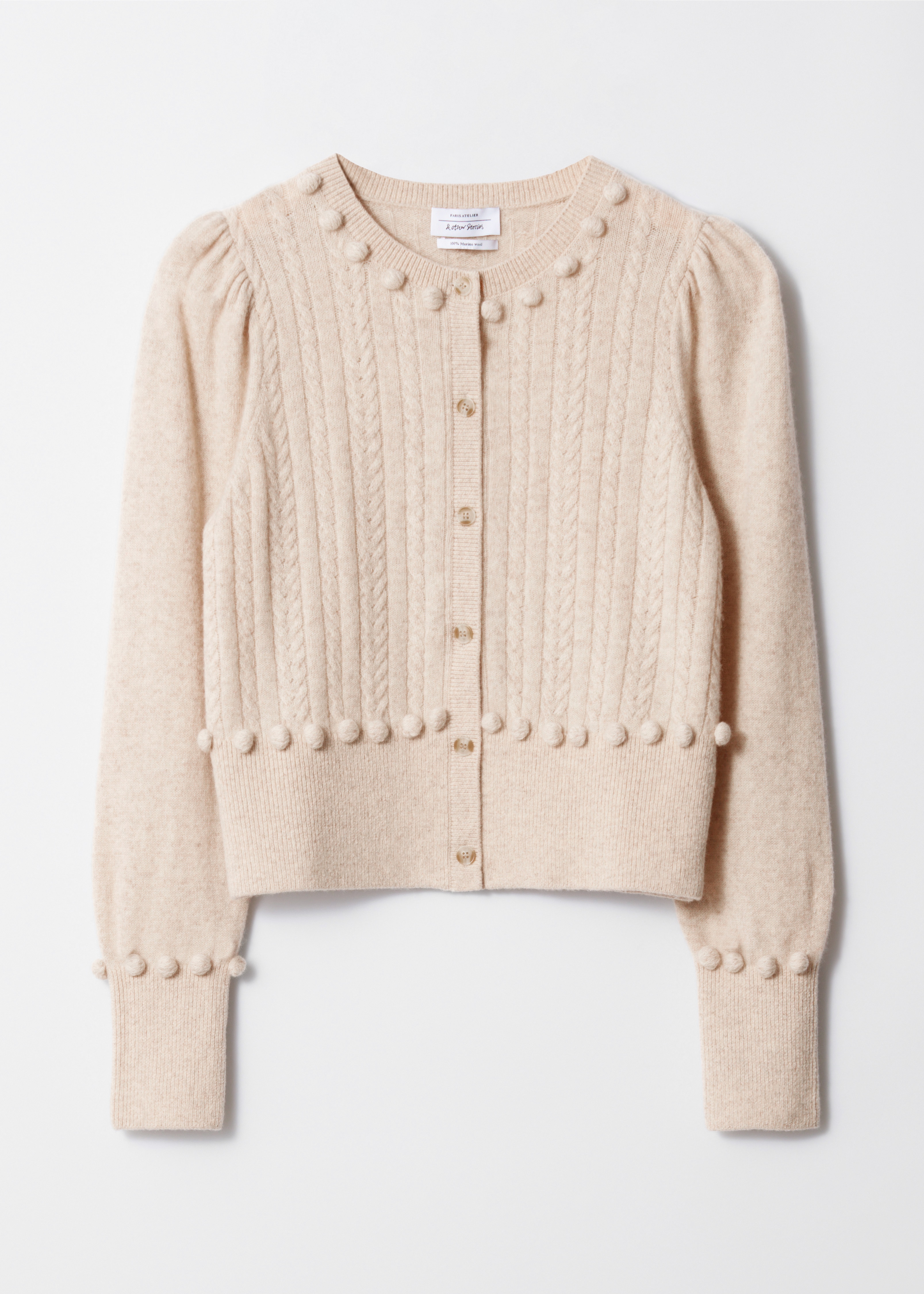 Cable-Knit Wool Cardigan - Beige/Dark Grey