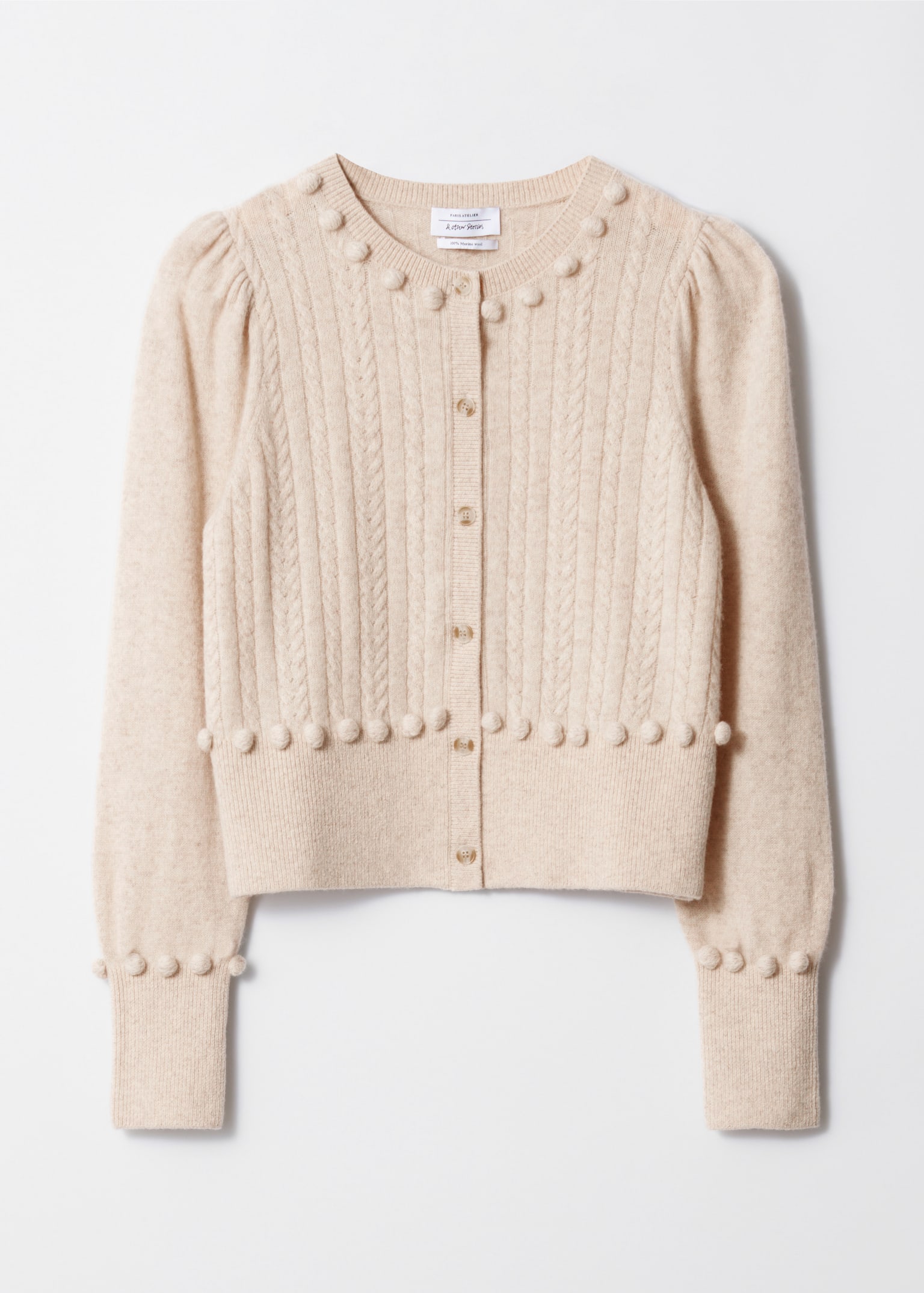 Strickjacke aus Wolle mit Zopfmuster - Beige/Dunkelgrau - 2